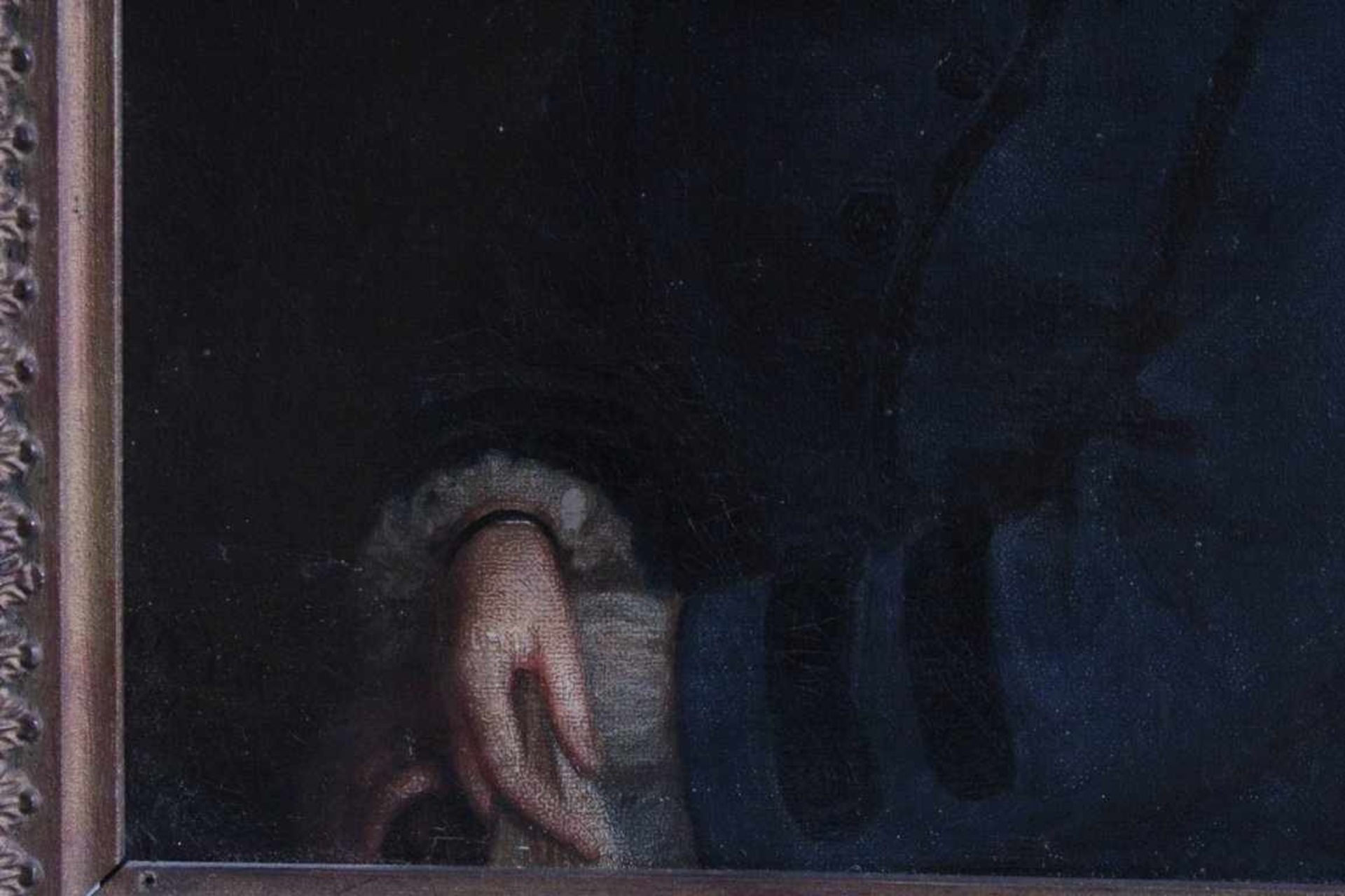 DamenportraitÖl auf Faserplatte gemalt, unten links signiert, datiert1875, gerahmt, ca. 32 x 24 cm. - Bild 4 aus 6