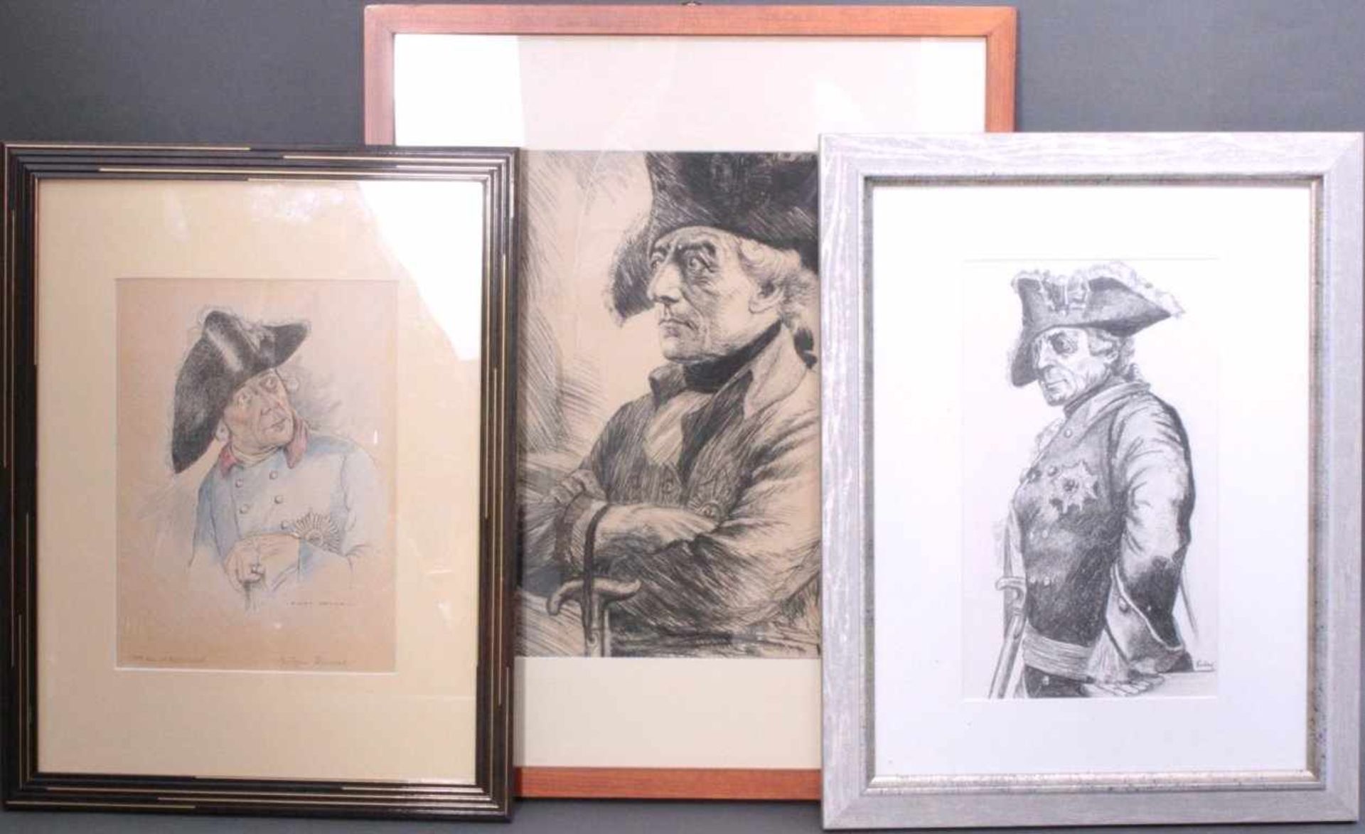 Portraits Friedrich des Großen1x von Eugen Denzel 1901-1980, handkoloriert und signiert,ca. Rahmen