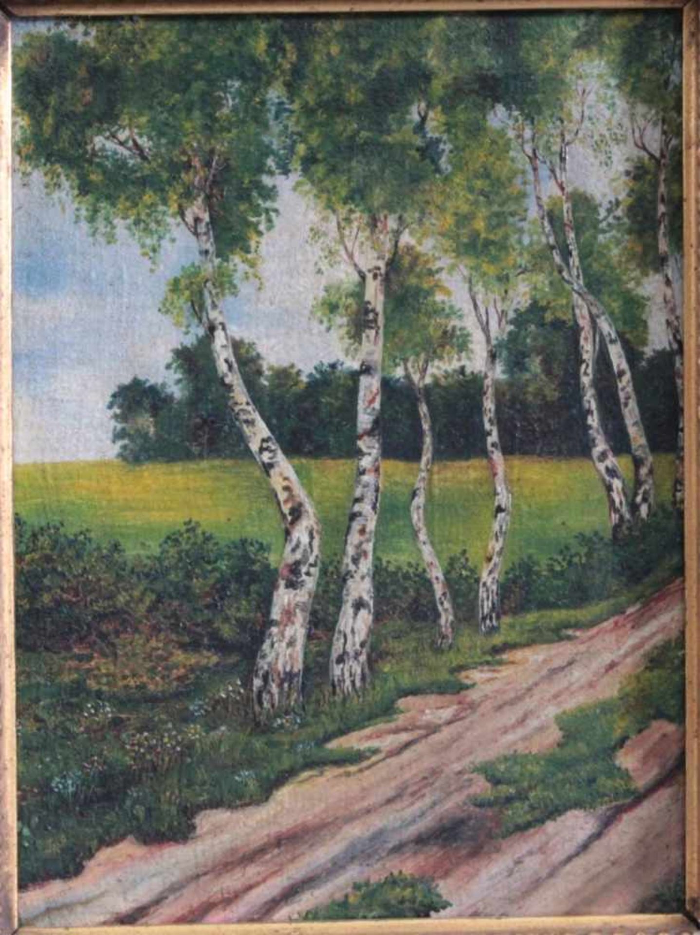 Unbekannter Künstler des 20. Jh.Landschaft mit Bäumen und Weg. Öl auf Leinwand, unsigniert,ca. 24 - Bild 2 aus 4