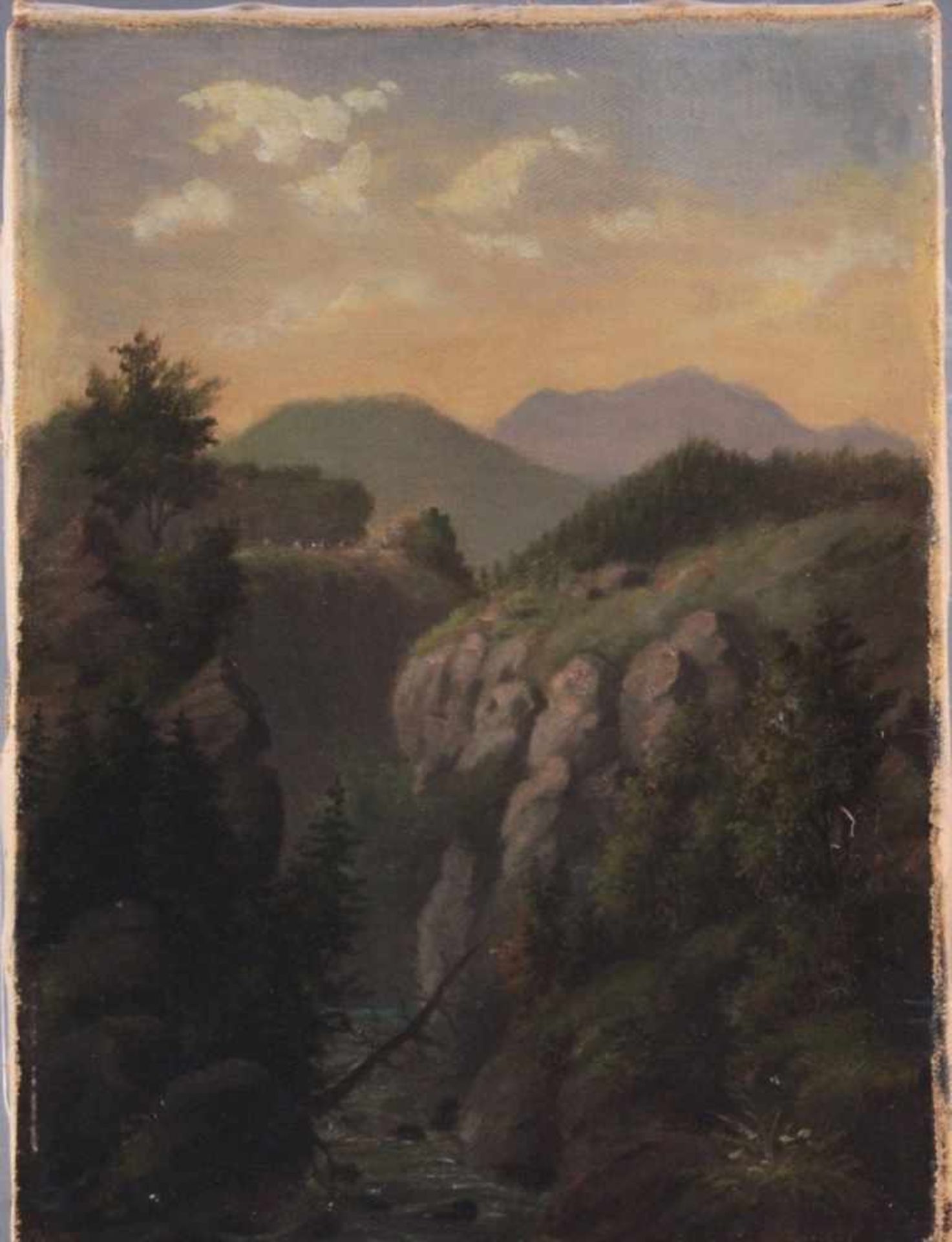 Sommerliche Flußlandschaft, unbekannter Künstler, 19. Jh.Öl auf Leinwand gemalt, unsigniert, ca. - Bild 2 aus 3