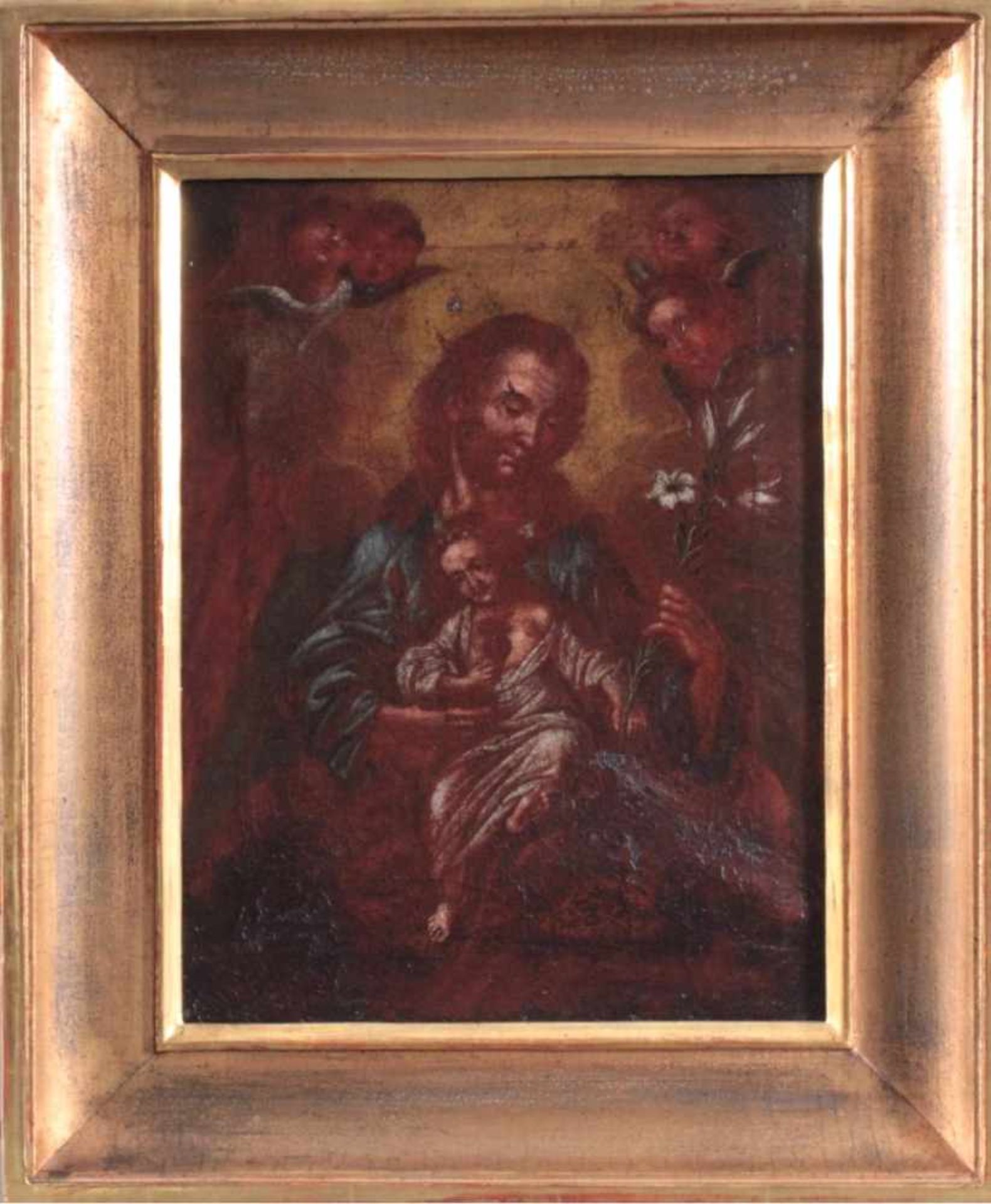 Maria mit Kind und Engeln, Gemälde aus dem 17. Jh.Öl auf Leinwand gemalt, unsigniert, gerahmt, ca.