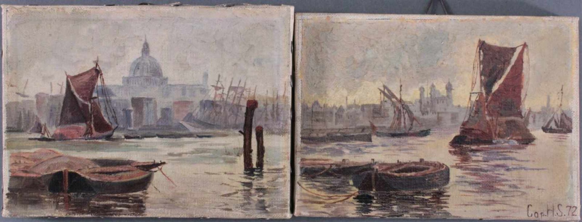 2 kleine Gemälde "Venedig"Öl auf Leinwand gemalt, 1 Bild unten rechts bez. Cop H.AS.72, gerahmt, ca. - Bild 4 aus 5