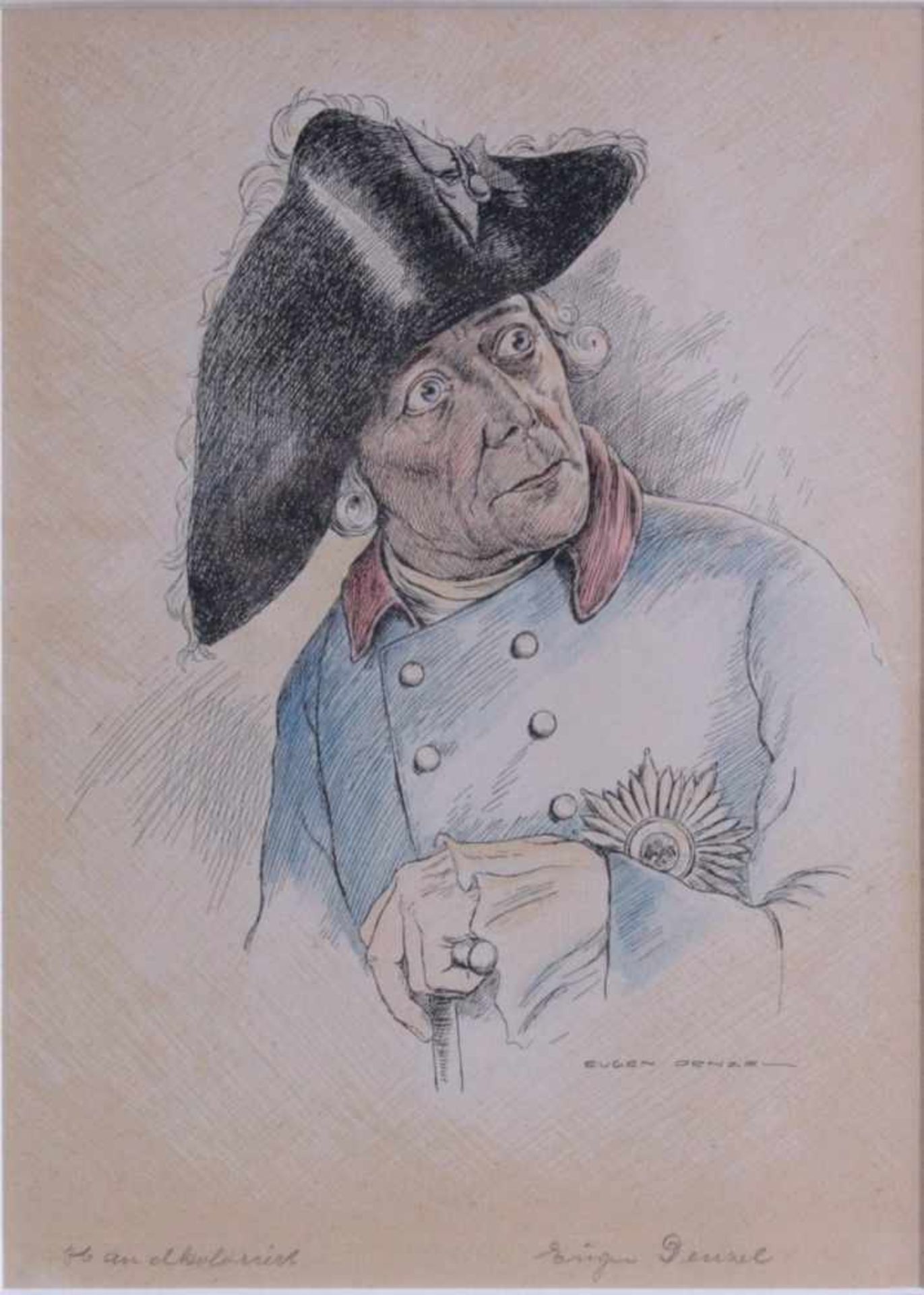 Portraits Friedrich des Großen1x von Eugen Denzel 1901-1980, handkoloriert und signiert,ca. Rahmen - Bild 4 aus 6