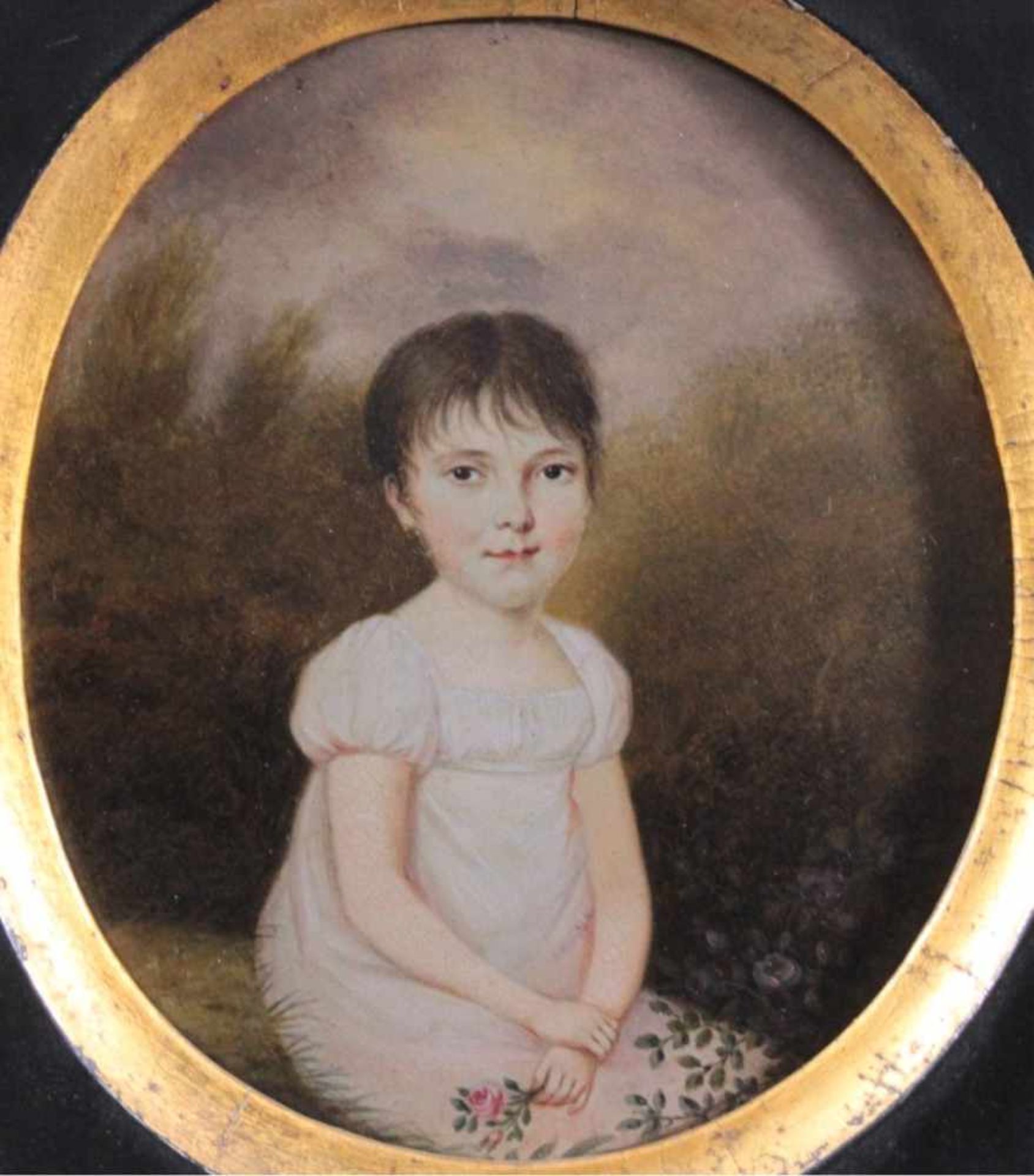 Biedermeier Mädchenportrait nach rechtsSitzendes Mädchen mit Rose in der linken Hand haltend, - Bild 2 aus 4