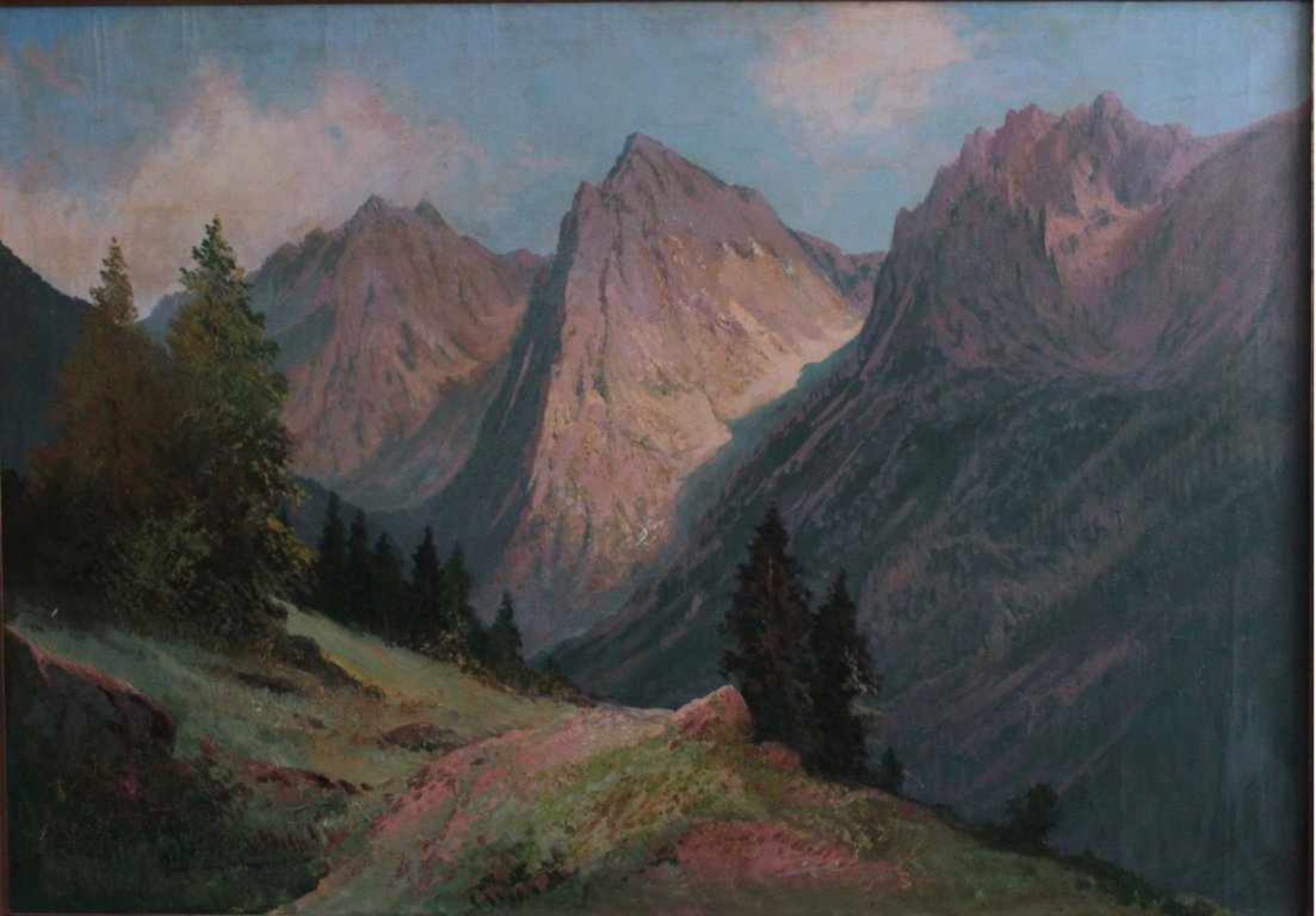 Gemälde Berglandschaft, 20. Jh.Öl/Leinwand, links unten signiert, gerahmt, ca. 70 x 100 cm - Bild 2 aus 3