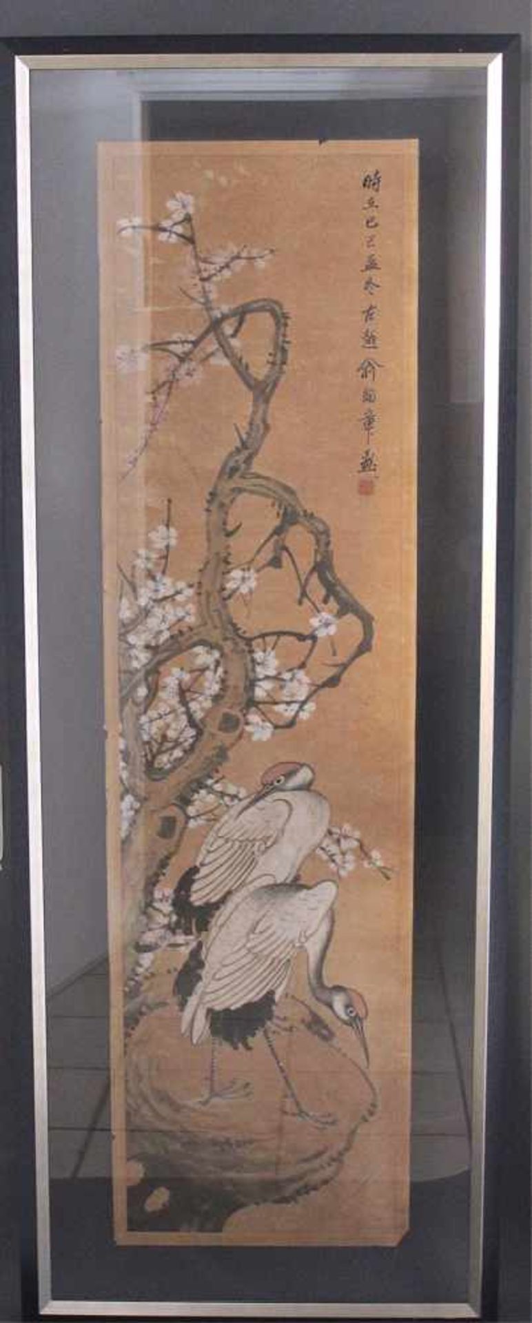 Tuschemalerei im Stil von Qi BaishiTusche und Farben auf Papier. Darstellung von Kranischen - Image 3 of 4