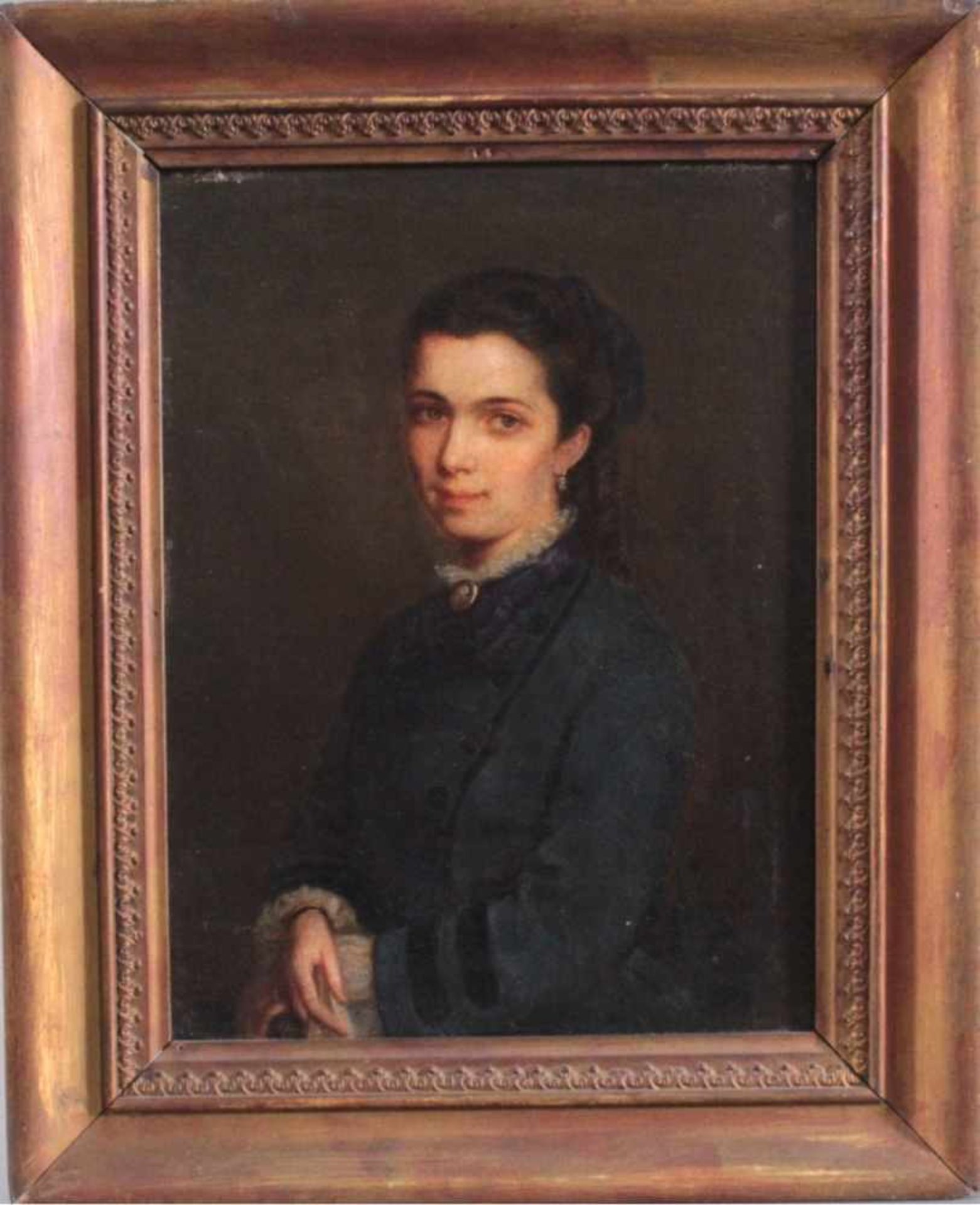 DamenportraitÖl auf Faserplatte gemalt, unten links signiert, datiert1875, gerahmt, ca. 32 x 24 cm.