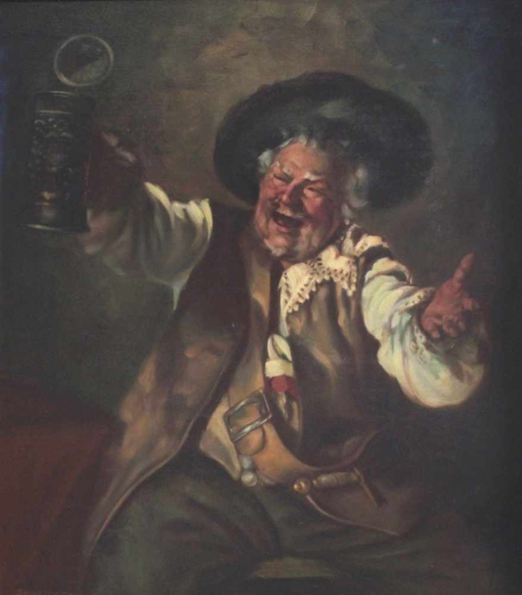 Alois Stadlmayr (1915 - ?)"Fröhlicher trinkeder Mann". Öl/Leinwand, rechts untensigniert, ca. 60 x - Bild 2 aus 4