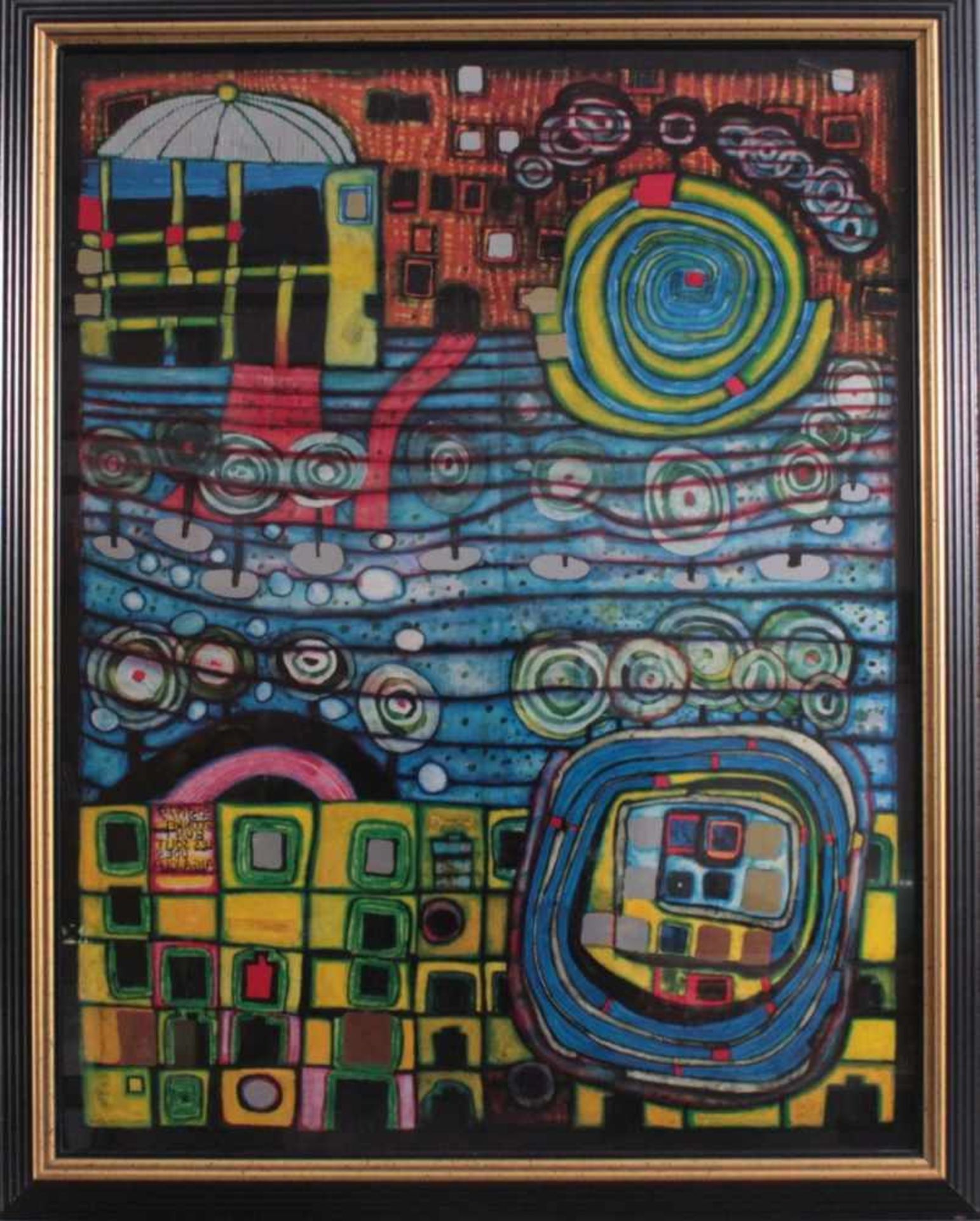 Friedensreich HundertwasserKunstdruck, "Die vier Einsamkeiten". Hinter Glas imPassepartout