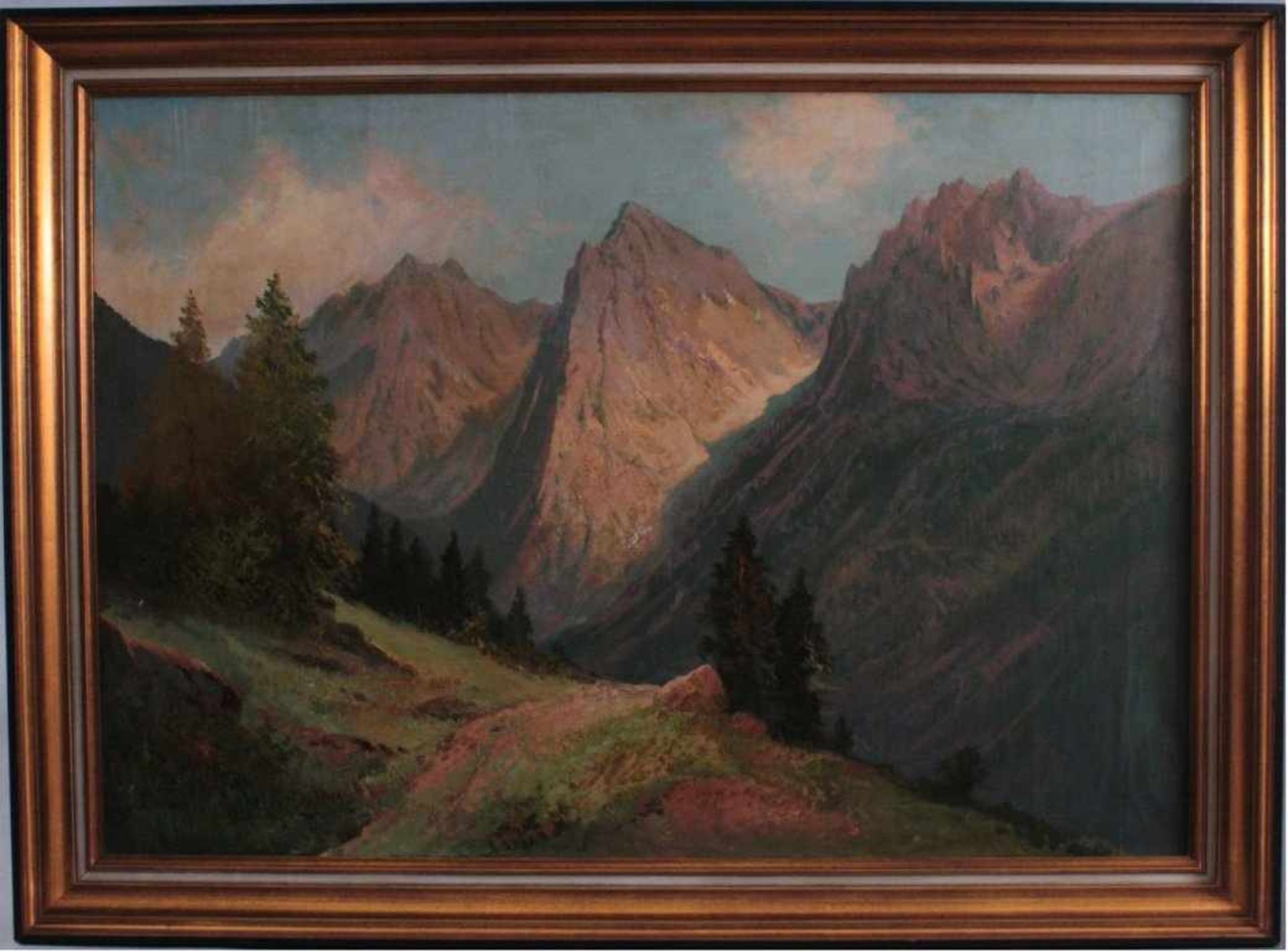 Gemälde Berglandschaft, 20. Jh.Öl/Leinwand, links unten signiert, gerahmt, ca. 70 x 100 cm