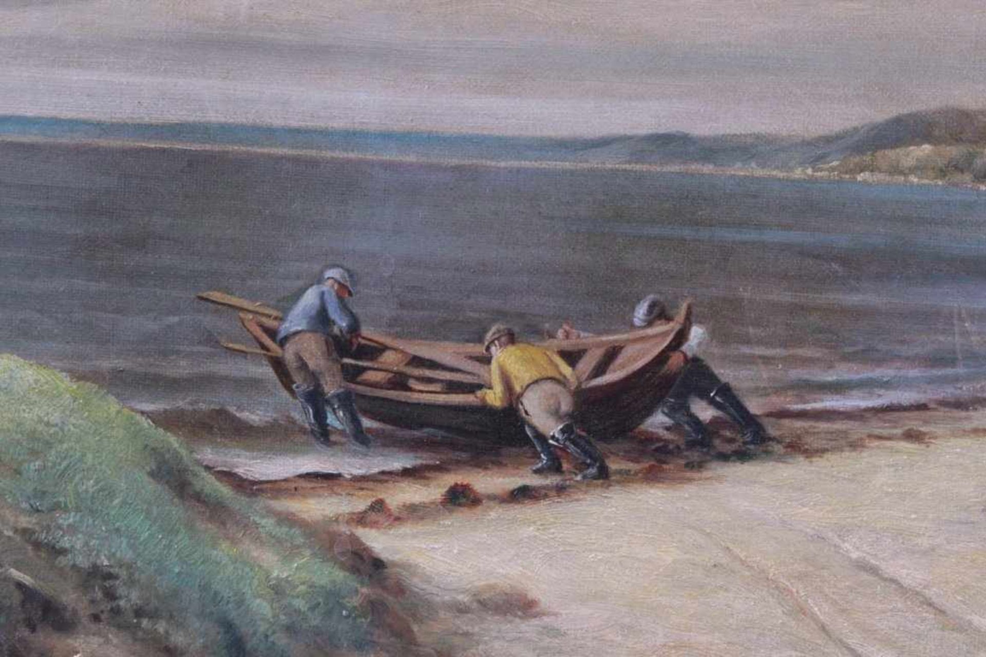 Hermann Garling (1892-1961)Küstenlandschaft mit Personenstaffage. Öl auf Leinwandgemalt, unten - Bild 3 aus 6