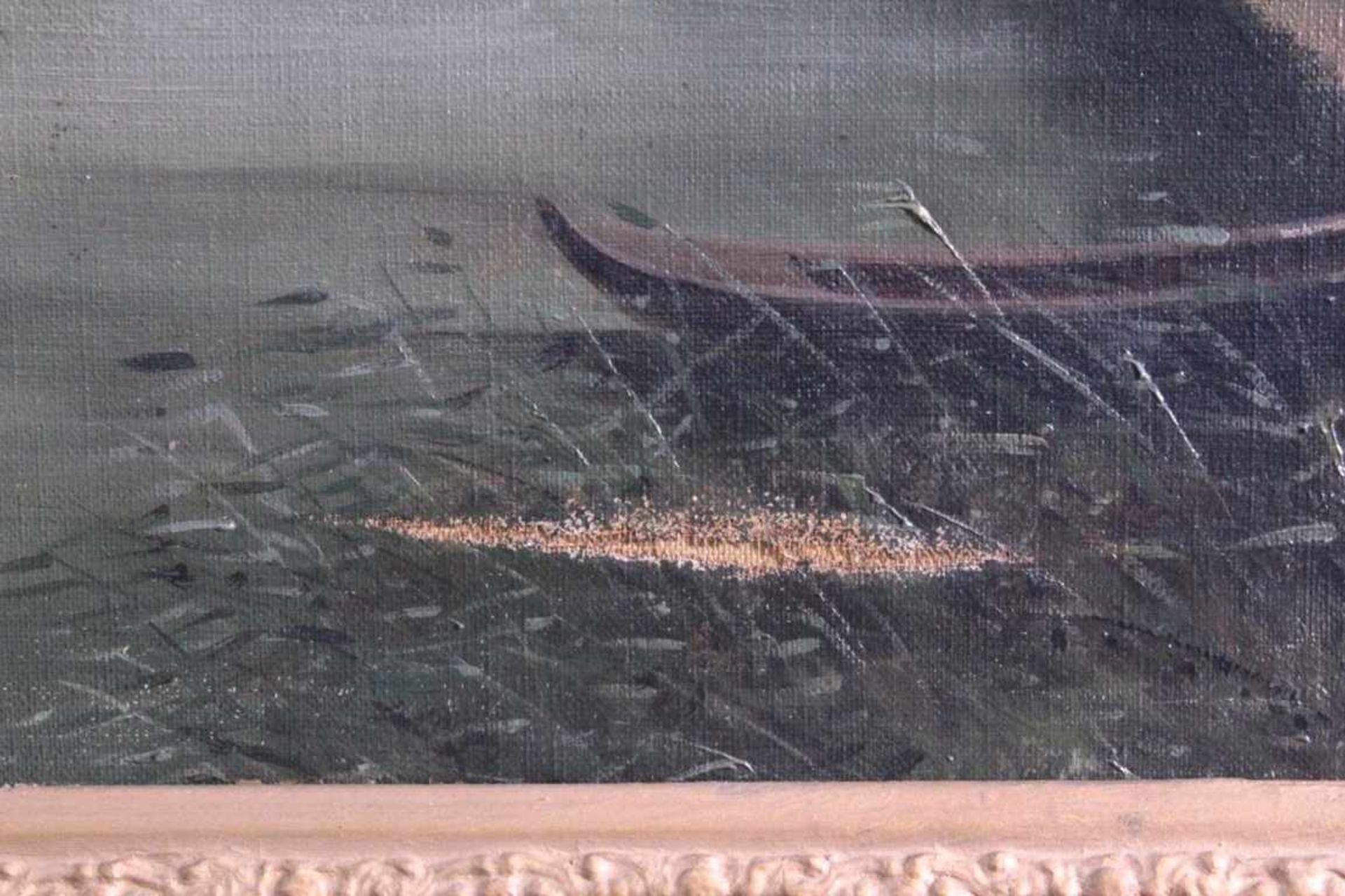 Flußlandschaft mit Boot um 1900, unbekannter KünstlerÖl auf Leinwand gemalt, unsigniert, Leinwand an - Bild 4 aus 6