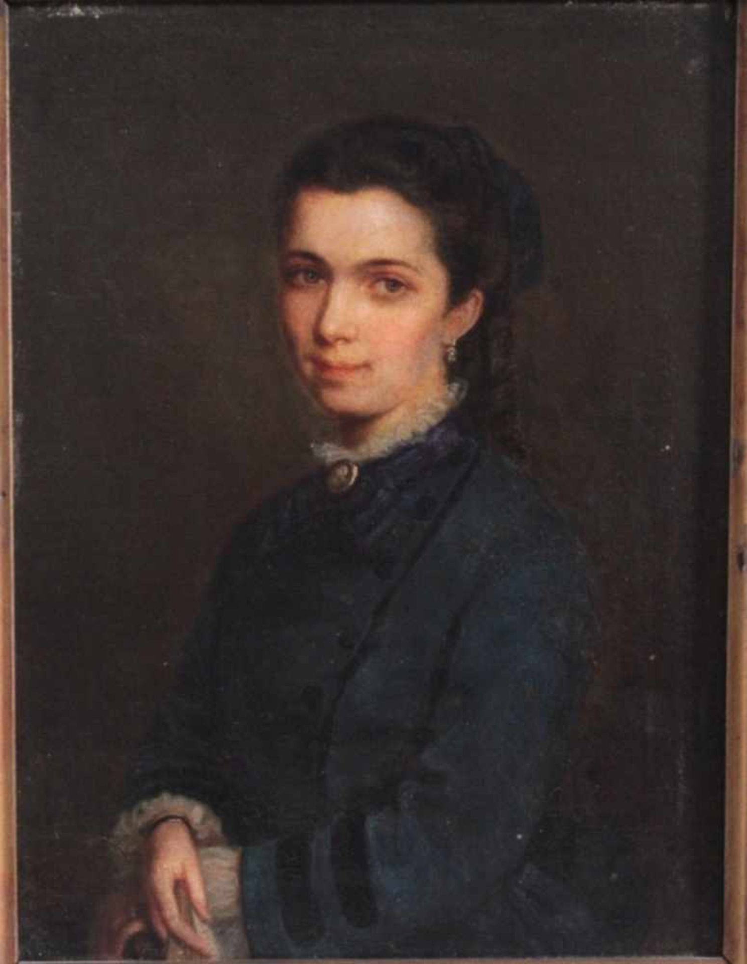 DamenportraitÖl auf Faserplatte gemalt, unten links signiert, datiert1875, gerahmt, ca. 32 x 24 cm. - Bild 2 aus 6