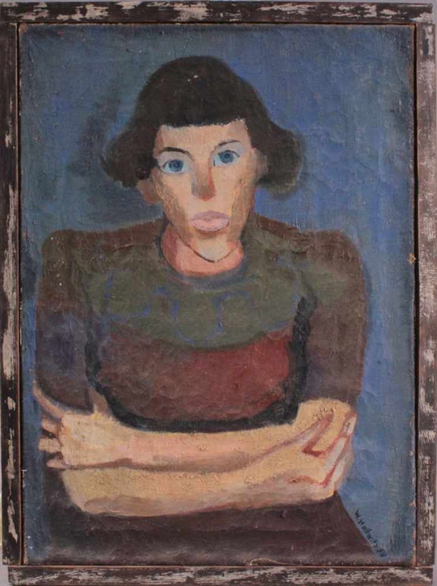 Walter Stallwitz (*28. April 1929 in Mannheim)"Mädchen Portrait". Öl auf Leinwand, rechts