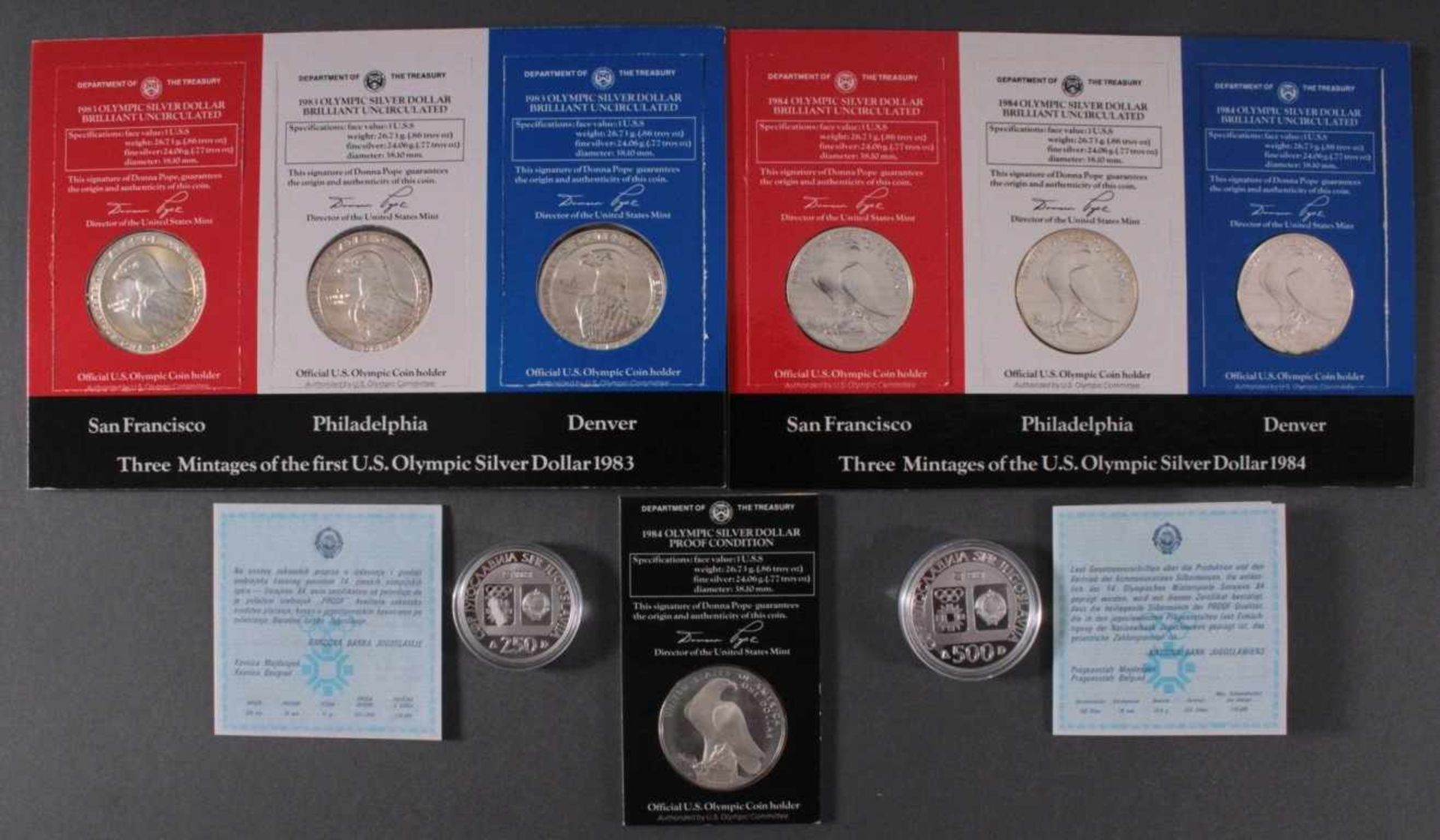 Silbermünzen Olympiade 1984 Los Angeles1x 250 Dinare, 925er Silber, 17 Gramm, PP in Münzkapsel.1x - Image 3 of 3