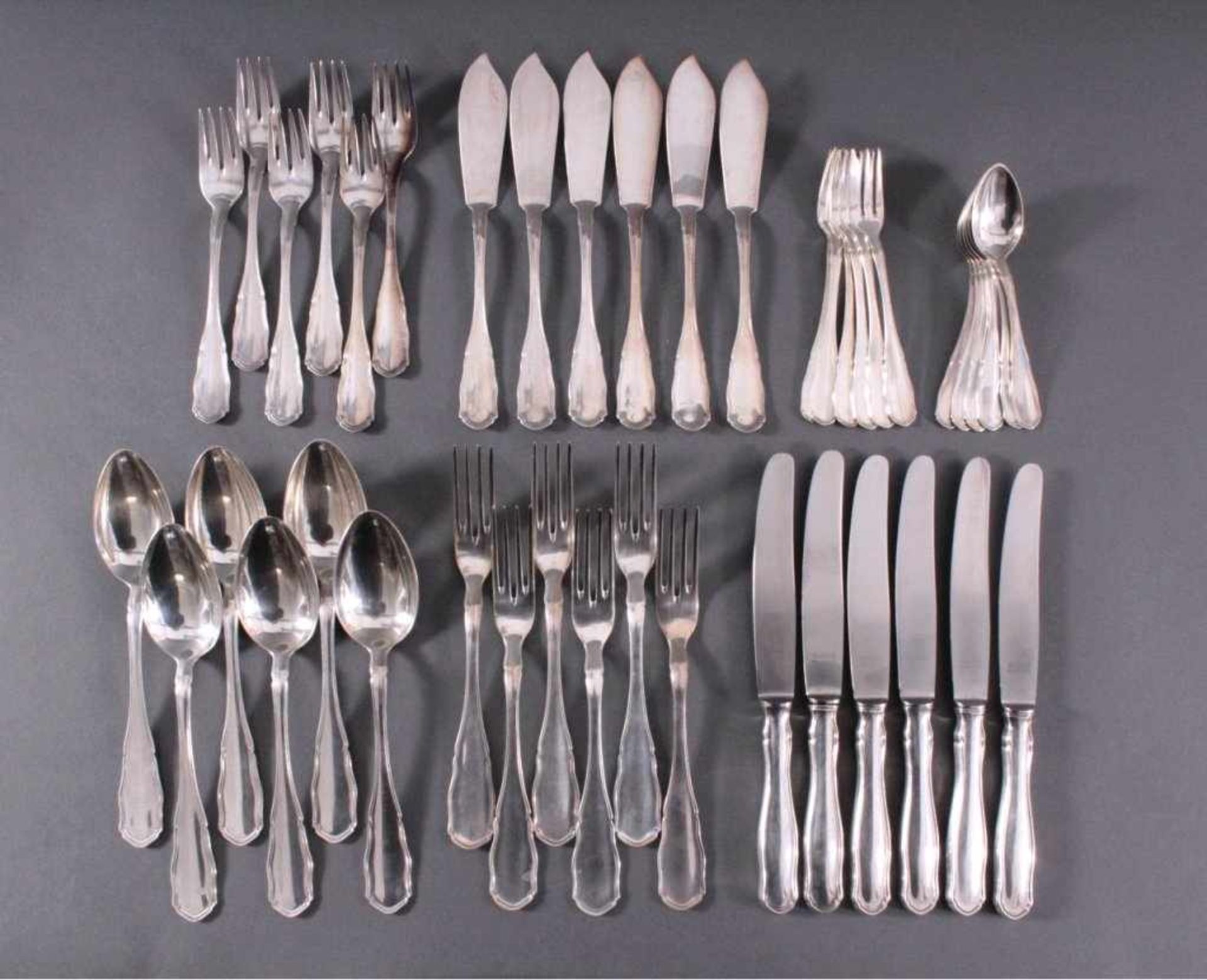 Silbernes Essbesteck für 6 Personen, Bruckmann, 800er Silber42-teilig, insg. 1700 g ohne Messer