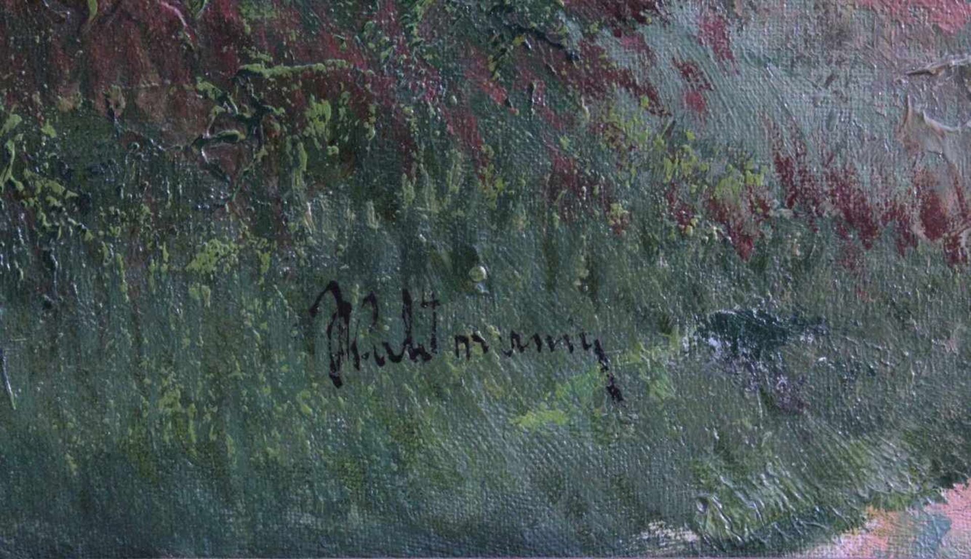 Gemälde Berglandschaft, 20. Jh.Öl/Leinwand, links unten signiert, gerahmt, ca. 70 x 100 cm - Bild 3 aus 3