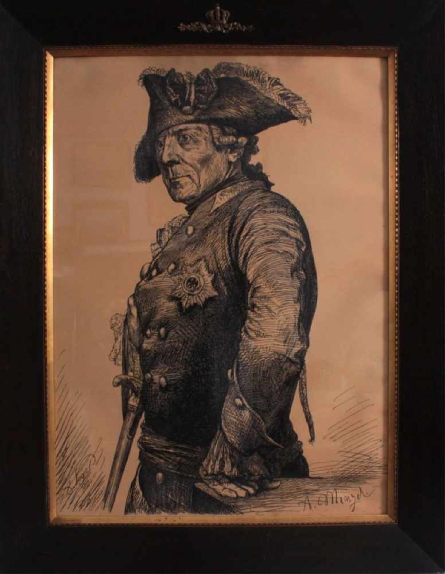 Adolph Von Menzel(1815-1905)Lichtdruck des Holztisches, "Portrait Friedrich der Große",nach einer