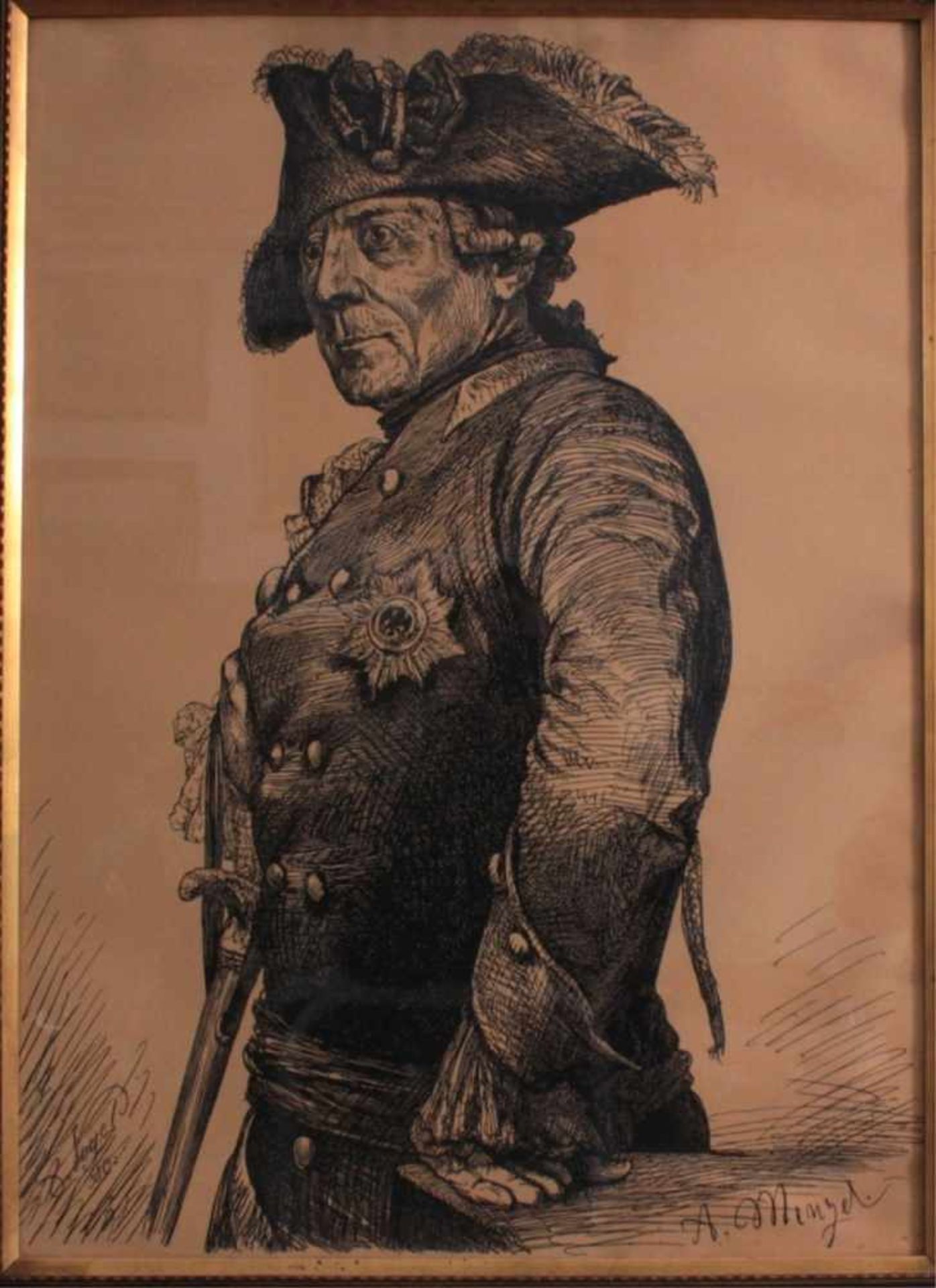 Adolph Von Menzel(1815-1905)Lichtdruck des Holztisches, "Portrait Friedrich der Große",nach einer - Bild 2 aus 2