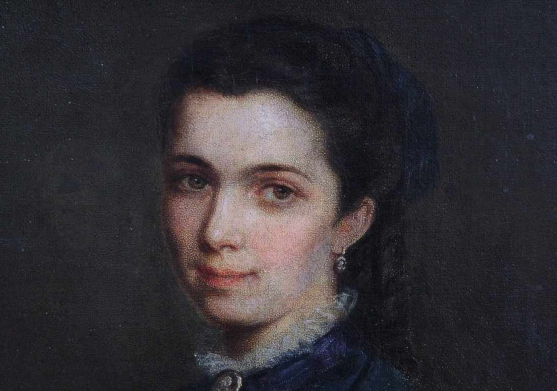 DamenportraitÖl auf Faserplatte gemalt, unten links signiert, datiert1875, gerahmt, ca. 32 x 24 cm. - Bild 3 aus 6