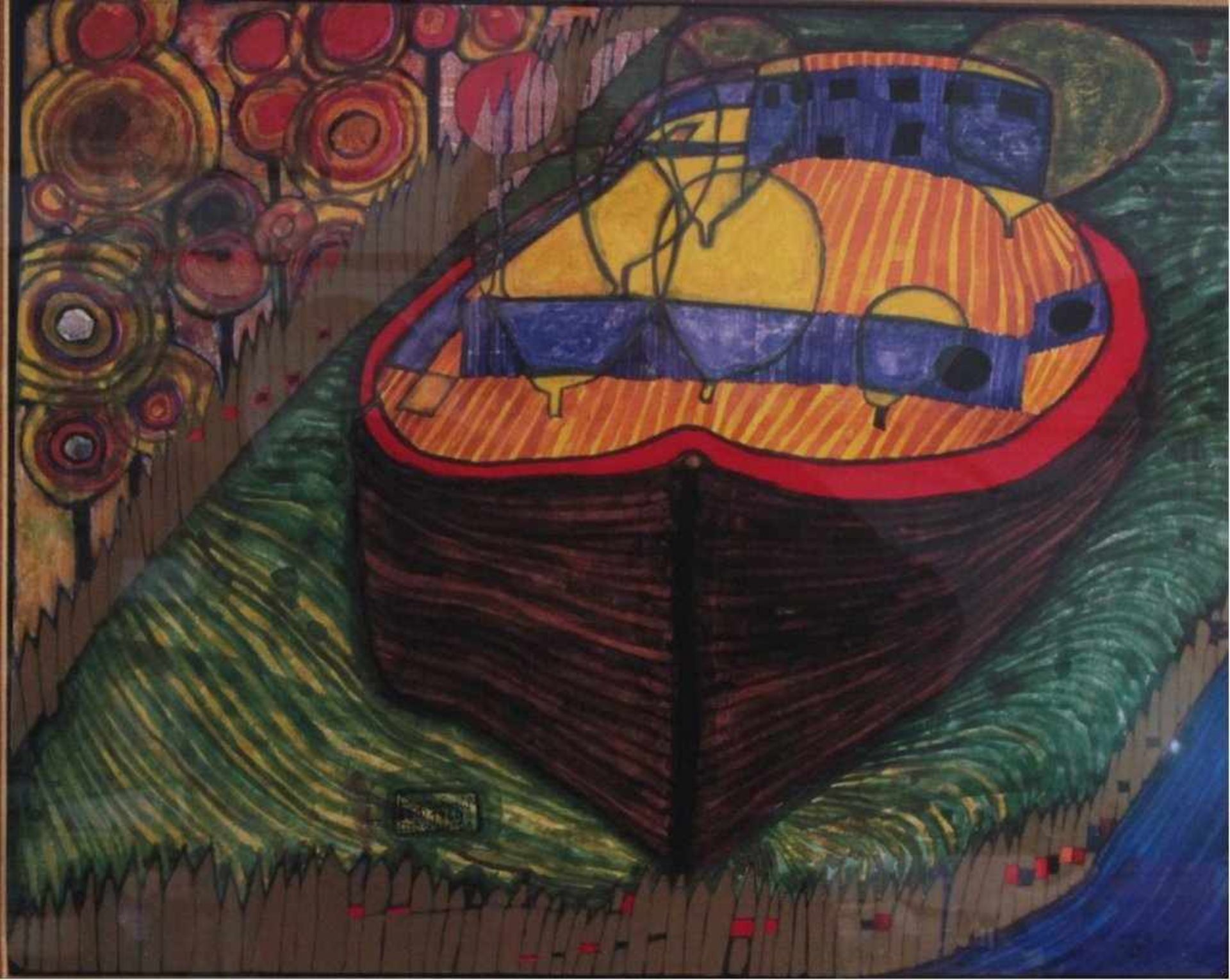 Friedensreich HundertwasserKunstdruck, "Lido di Venezia". Hinter Glas imPassepartout gerahmt, - Bild 2 aus 2