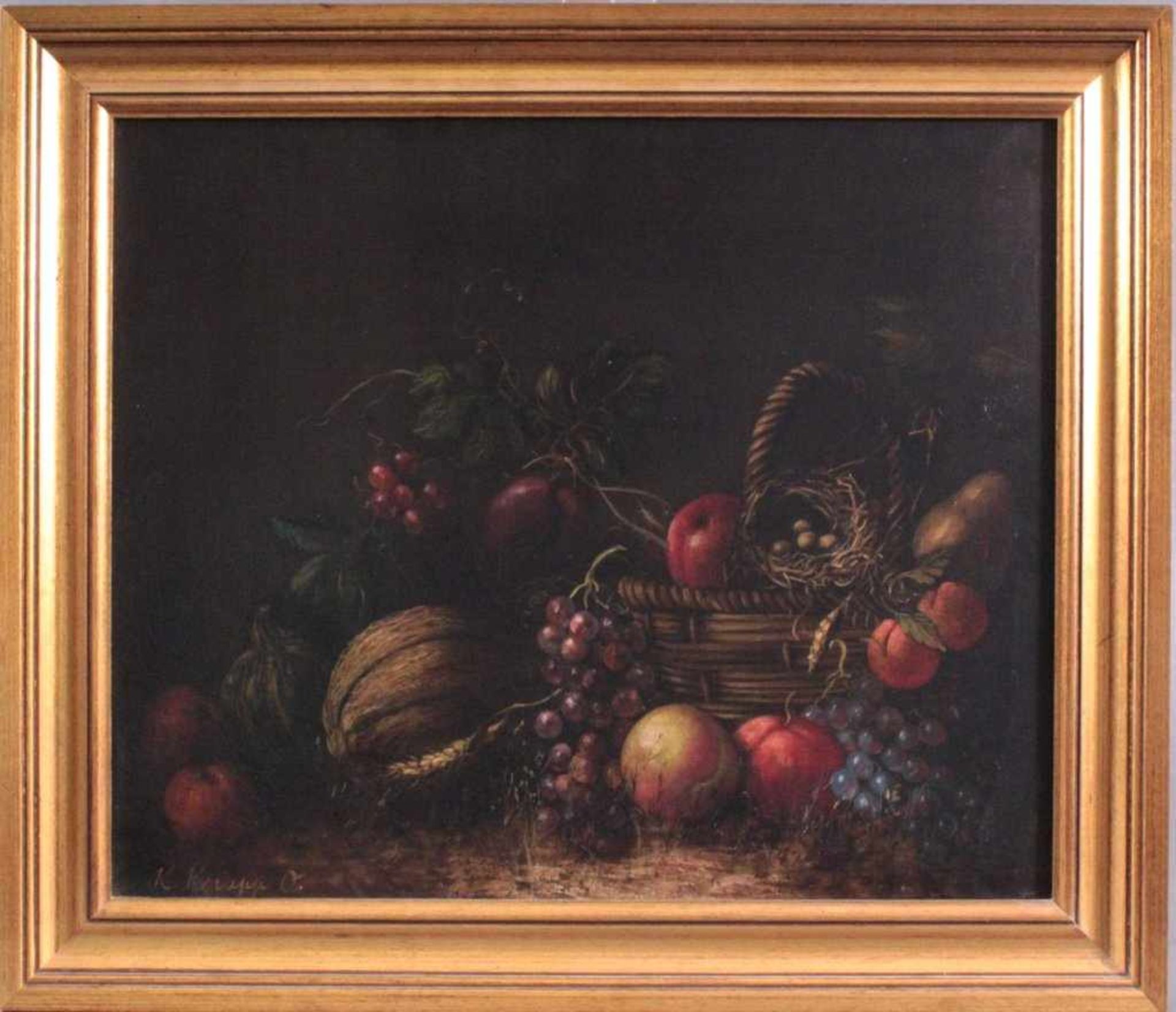 Stillleben mit Obst, 19. Jh., Konrad Knapp 1864-?Öl auf Leinwand gemalt, gerahmt, ca. 492 x 58 cm.