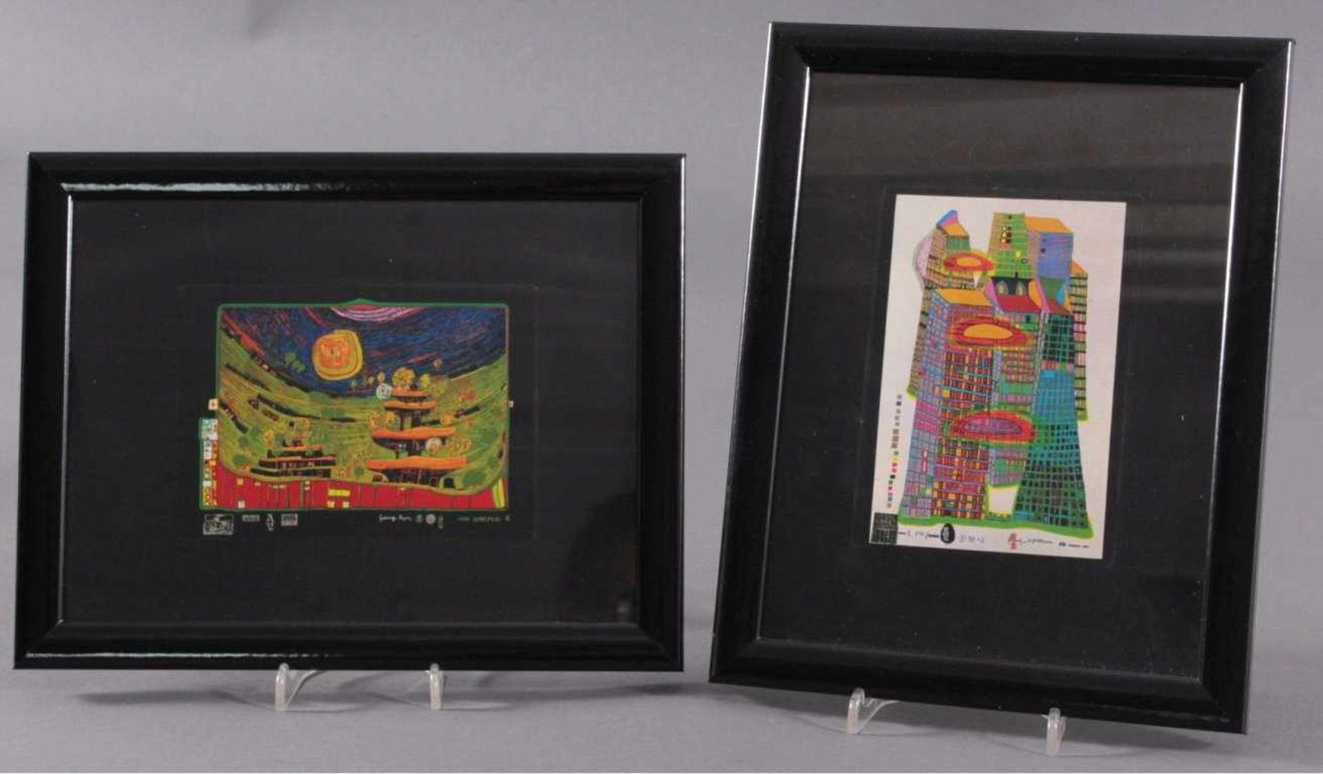 2 Farbserigraphien, Friedensreich HundertwasserBeide nummeriert und benannt (8972/10000 und 9/