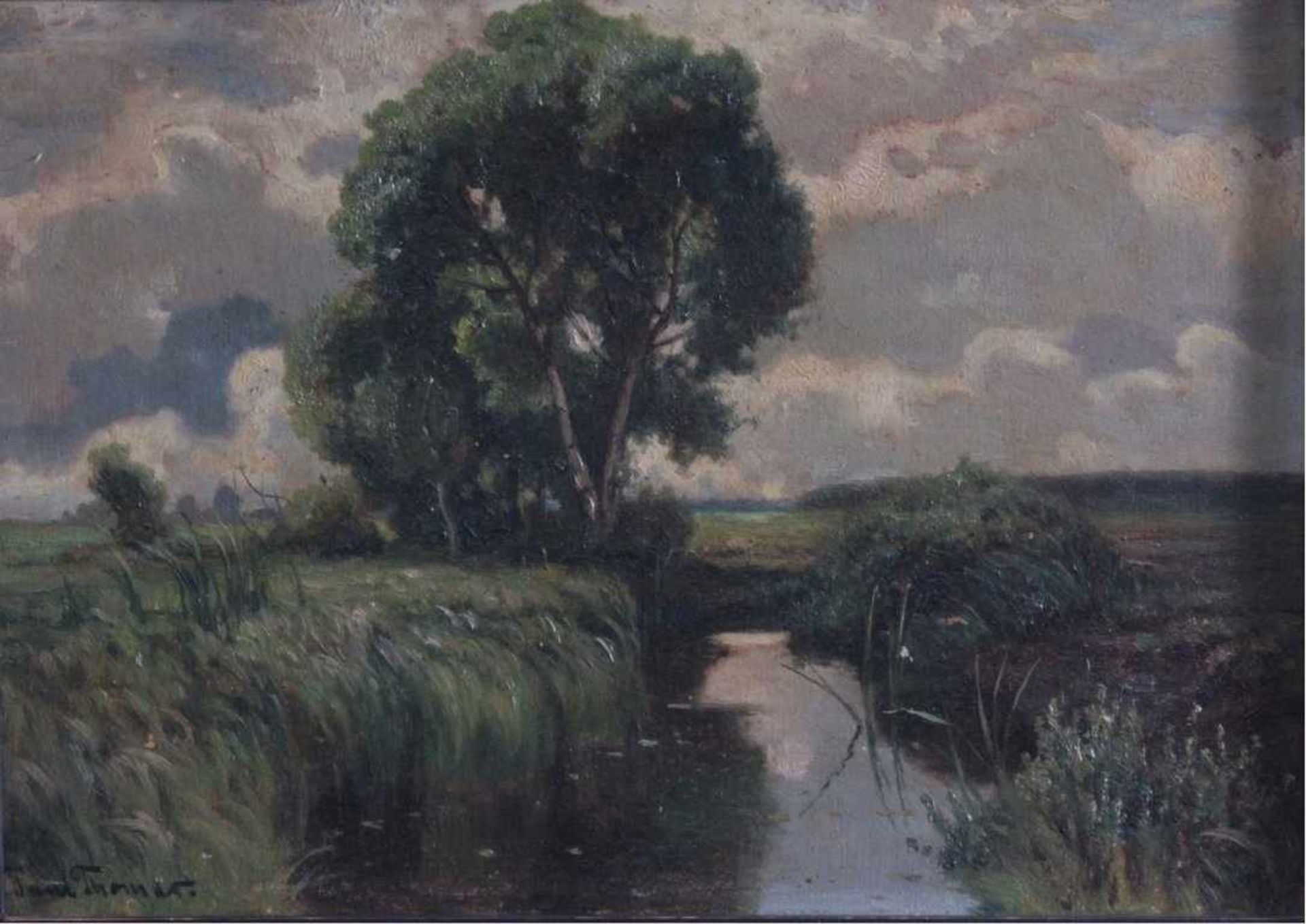 Paul Thomas (1868-1910)Sommerlandschaft mit Flußlauf "Alter Torfgraben". Öl aufPappe gemalt, unten - Bild 2 aus 5