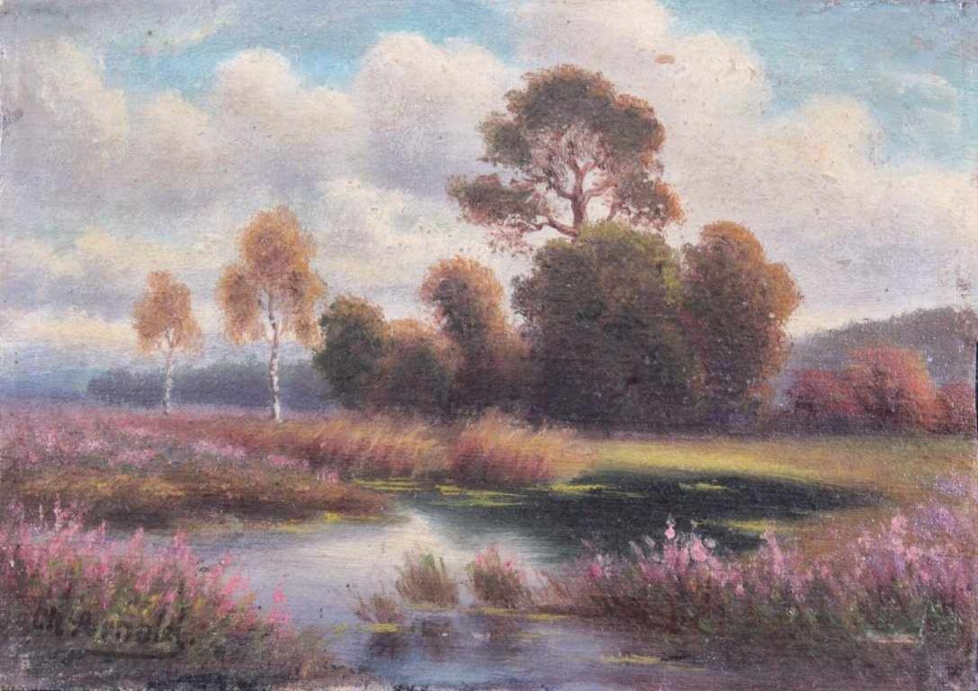 Christian Arnold (1889-1960)Sommerliche Flusslandschaft, unten links signiert, Öl aufLeinwand, - Image 2 of 6