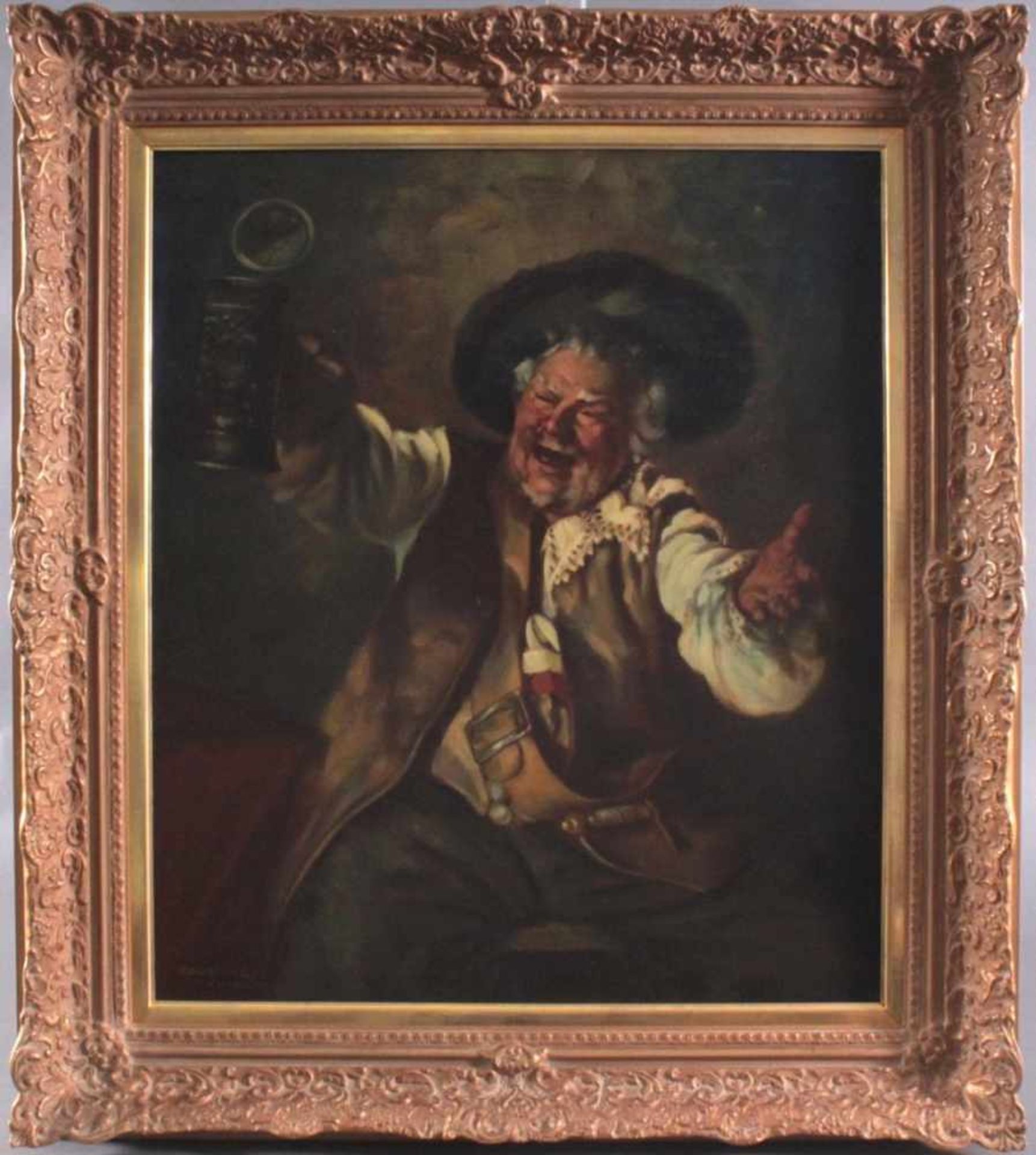 Alois Stadlmayr (1915 - ?)"Fröhlicher trinkeder Mann". Öl/Leinwand, rechts untensigniert, ca. 60 x