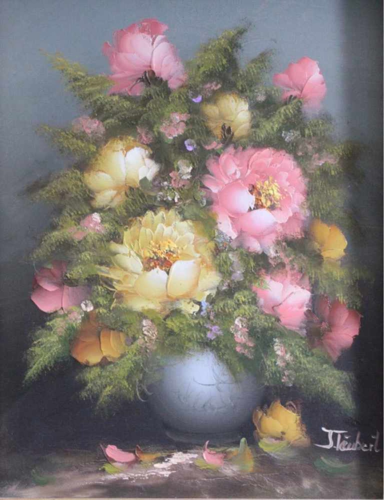 J. Täubert (1956)"Blumen in Vase". Öl/Leinwand, rechts unten signiert, ca. 30x 40 cm. Gerahmt - Bild 2 aus 5