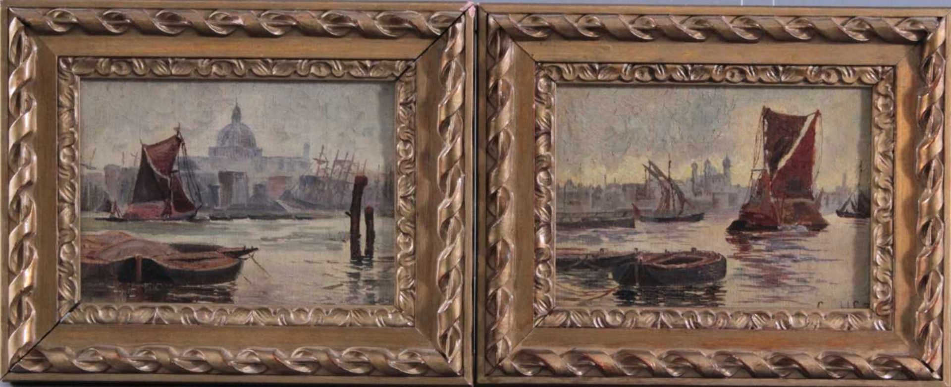 2 kleine Gemälde "Venedig"Öl auf Leinwand gemalt, 1 Bild unten rechts bez. Cop H.AS.72, gerahmt, ca.