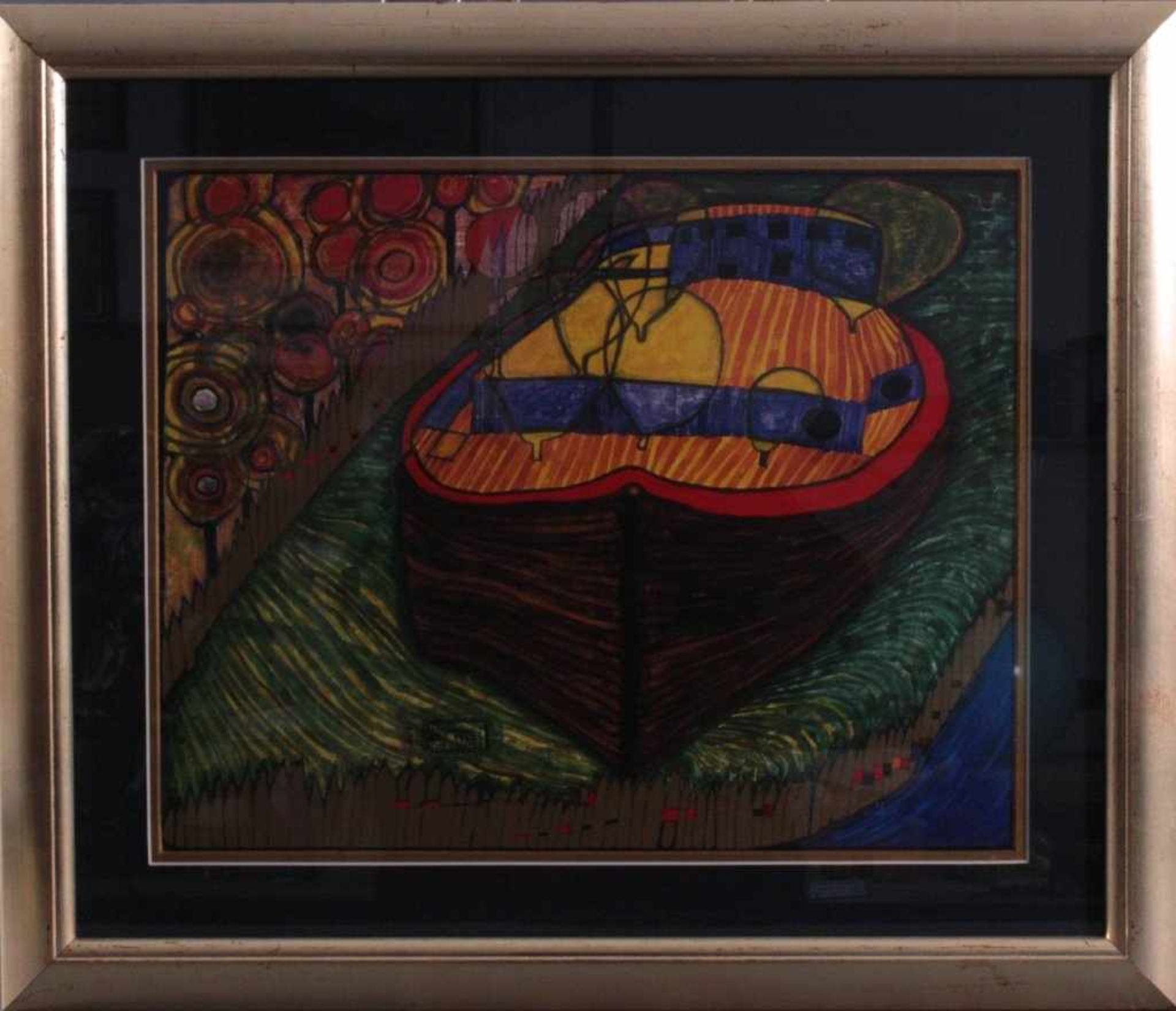 Friedensreich HundertwasserKunstdruck, "Lido di Venezia". Hinter Glas imPassepartout gerahmt,