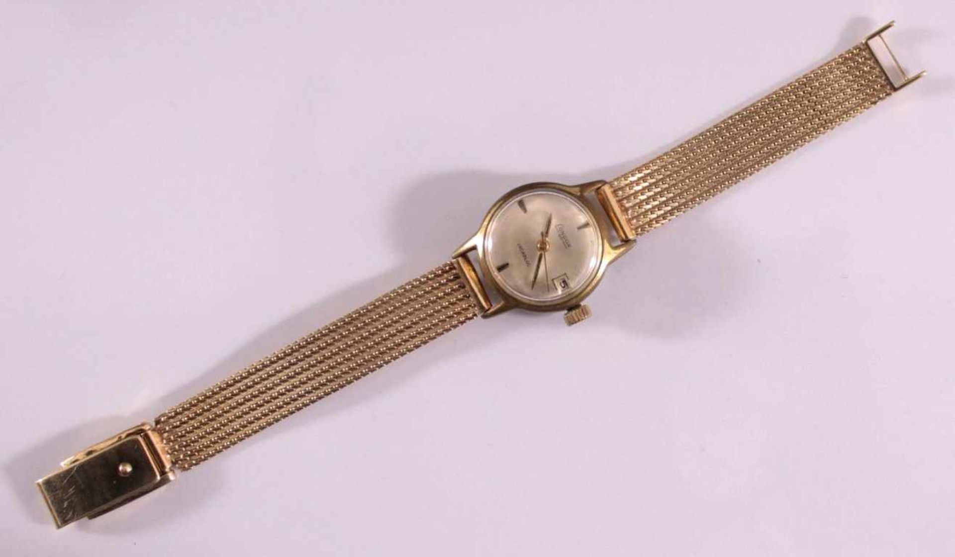DamenarmbanduhrLondon Incabloc, Uhrwerksgehäuse vergoldet, sehr starkberieben, Funktion geprüft.