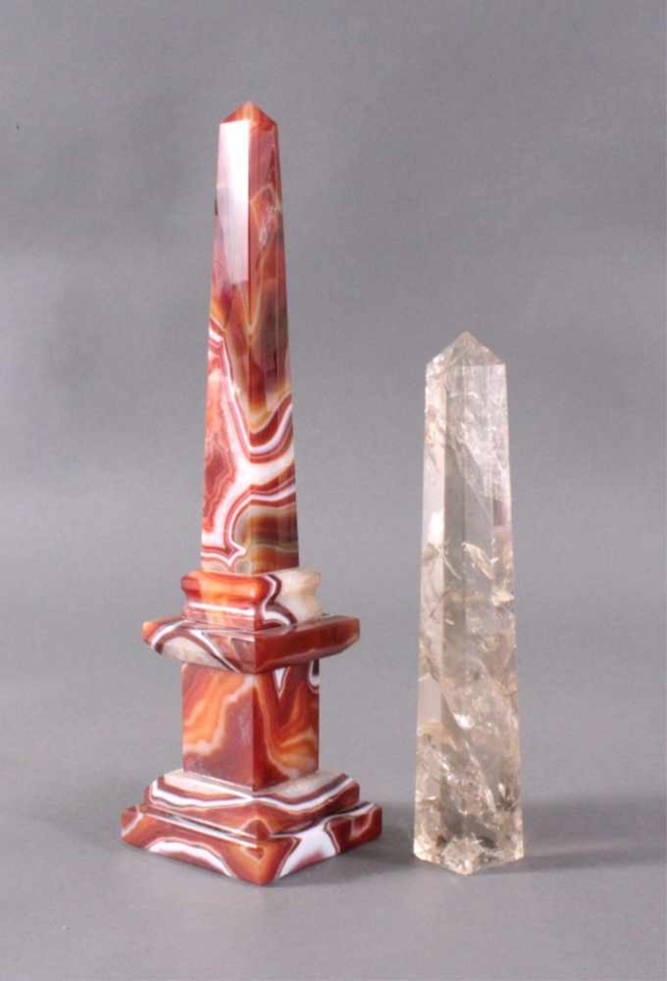 Achat und Rauchquarz ObeliskenRauchquarz, mit Einschlüsse, ca. H-23 cm, ca. 0,550g.Achat Obelisk - Bild 2 aus 4