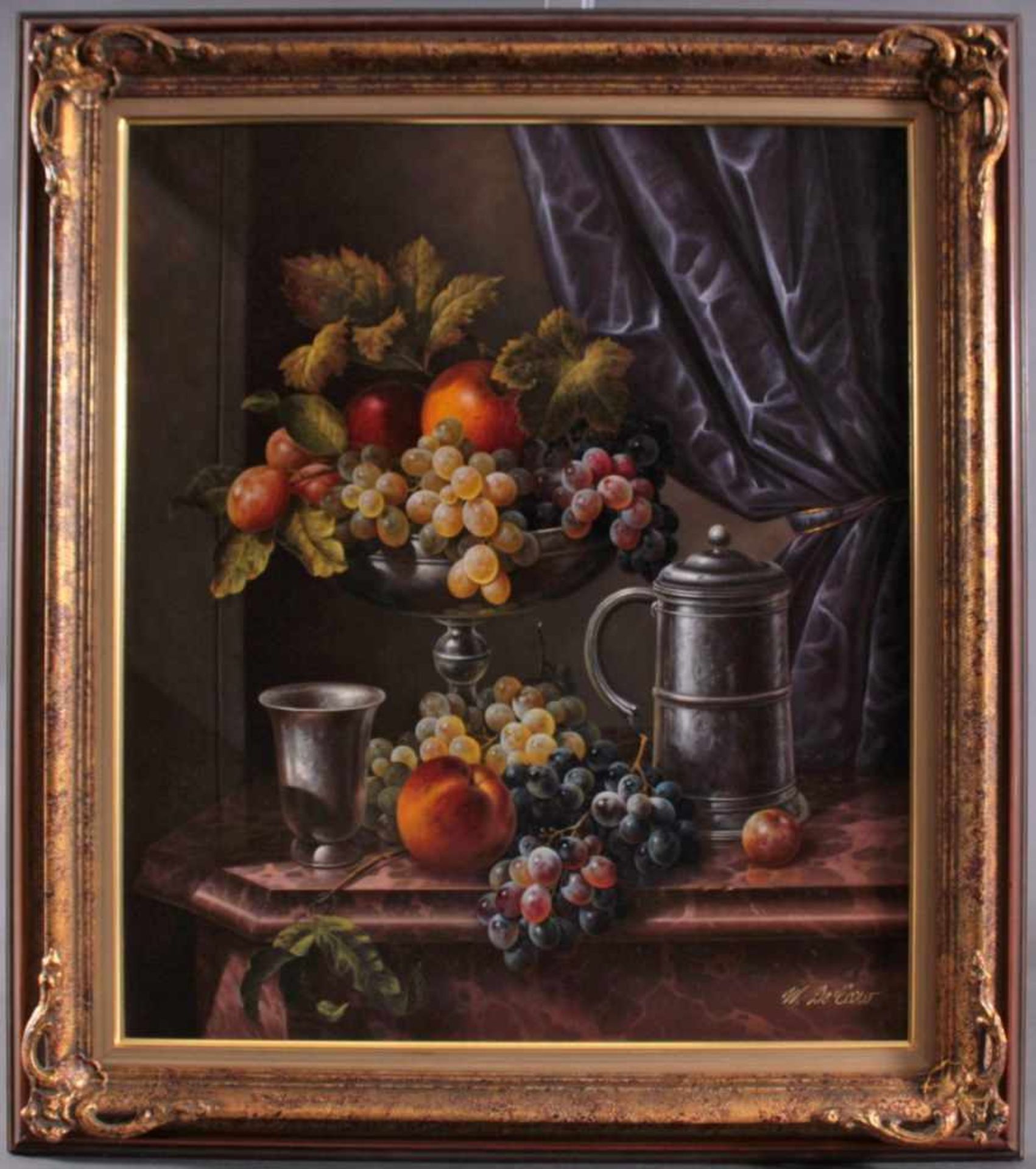 Werner De Caro (1945 Agsburg)Öl auf Leinwand, "Obststillleben mit Zinngefäßen", rechtsunten