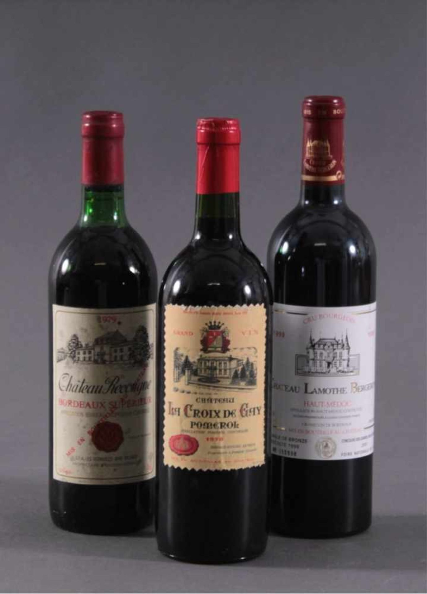 3 Flaschen Rotwein1970er Château La Croix de Gay, Pomerol.1979er Château Recougne, Bordeaux - Bild 2 aus 2