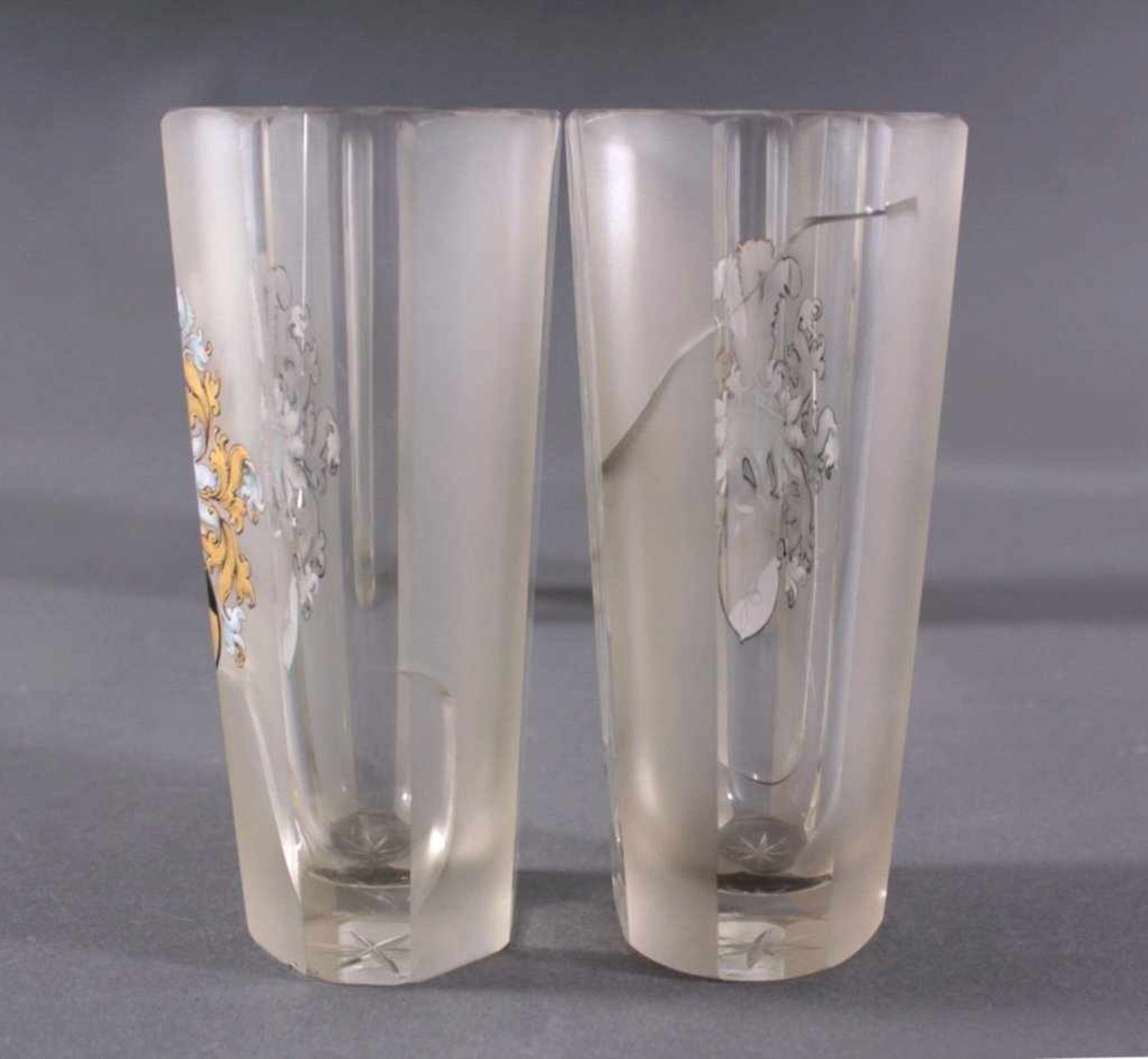 4 Gläser mit Verbindungswappen Laetitia-KarlsruheFarbloses Glas Facettenschliff abwechselnd - Bild 5 aus 6