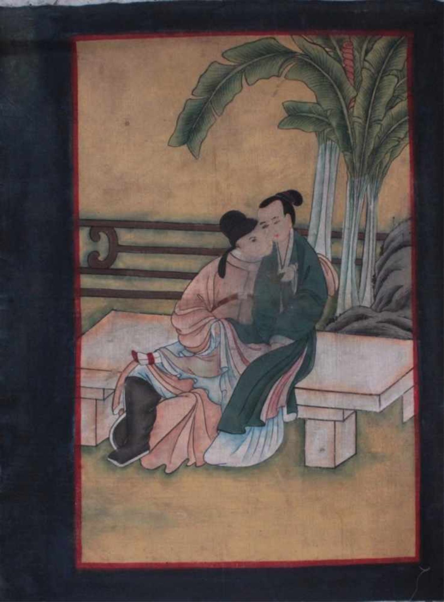 Japanische Malerei, Liebespaar um 1900Tusche auf Stoff, ca. 66 x 50 cm