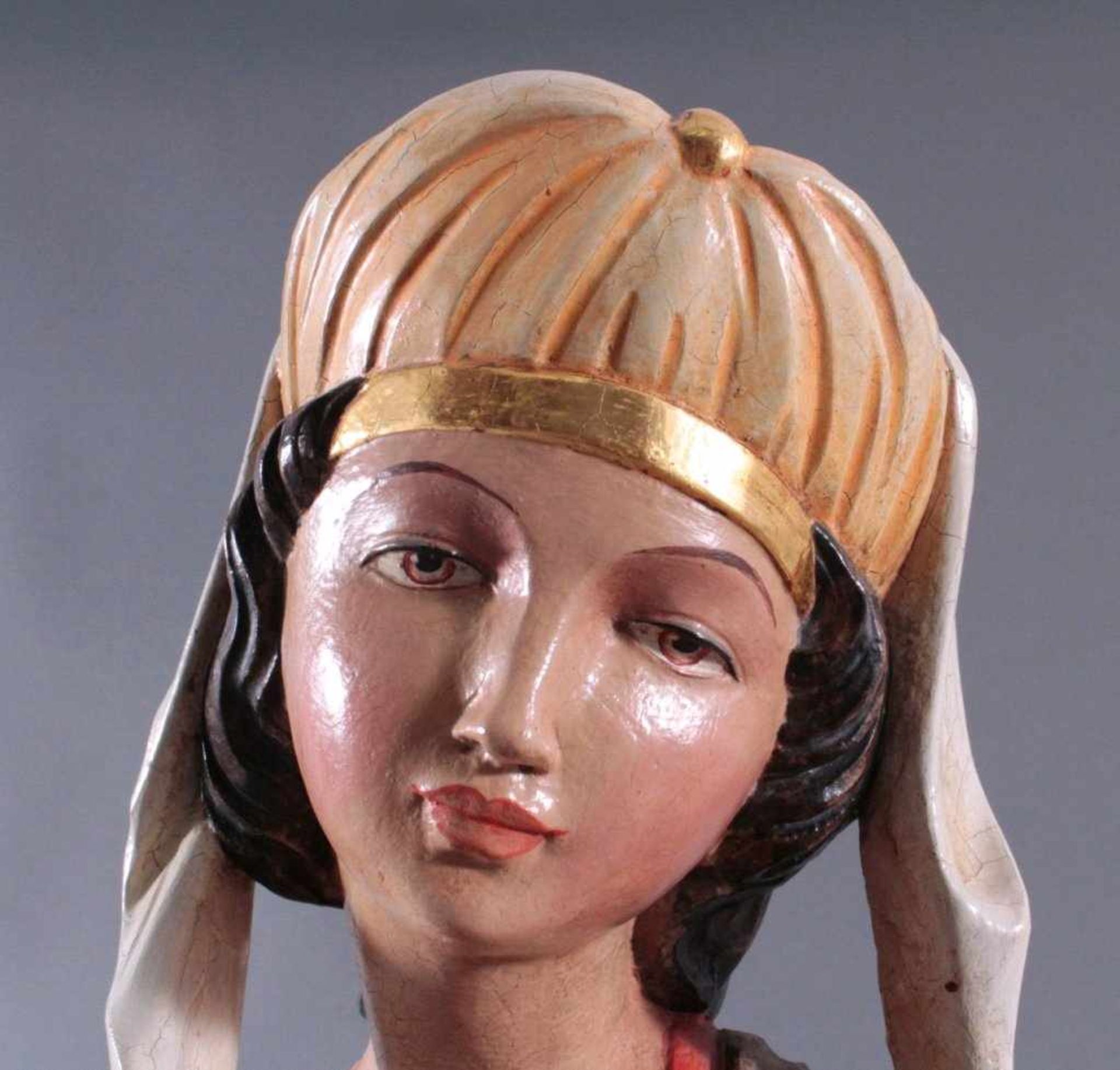 Sakraler Bildhauer des 19. Jh., "Heilige Barbara"Holz, vollplastisch geschnitzt, farbig, und - Bild 2 aus 7