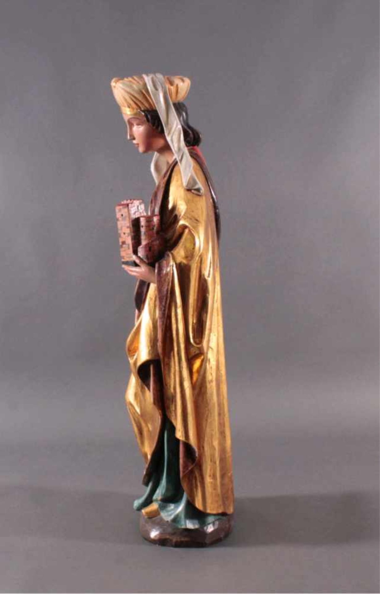 Sakraler Bildhauer des 19. Jh., "Heilige Barbara"Holz, vollplastisch geschnitzt, farbig, und - Bild 5 aus 7