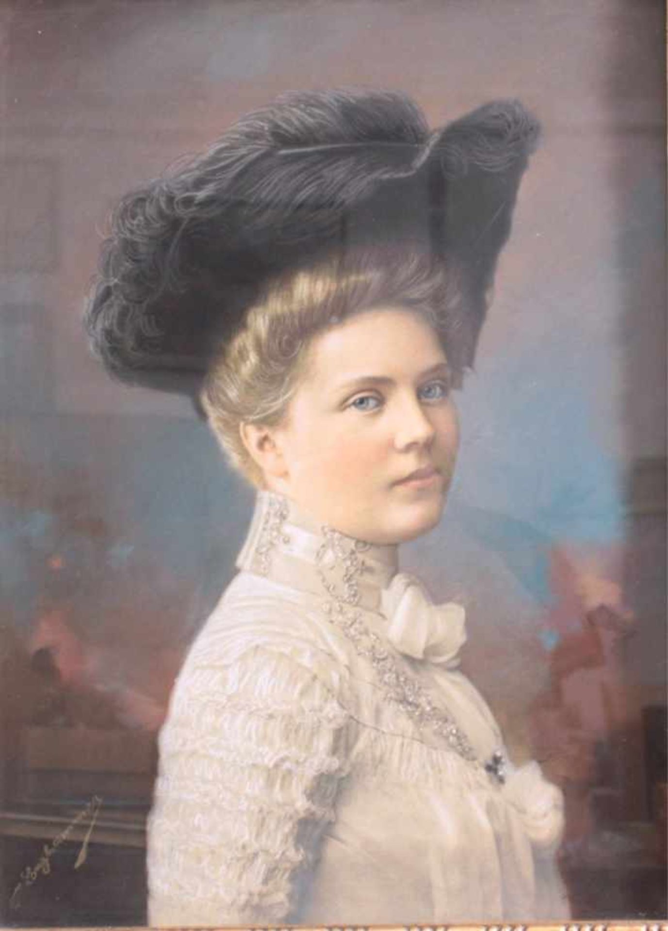 Damenbildnis des 19. JahrhundertGouache auf Karton, links unten signiert, F. Langhammer,ca. 64 x - Image 2 of 5