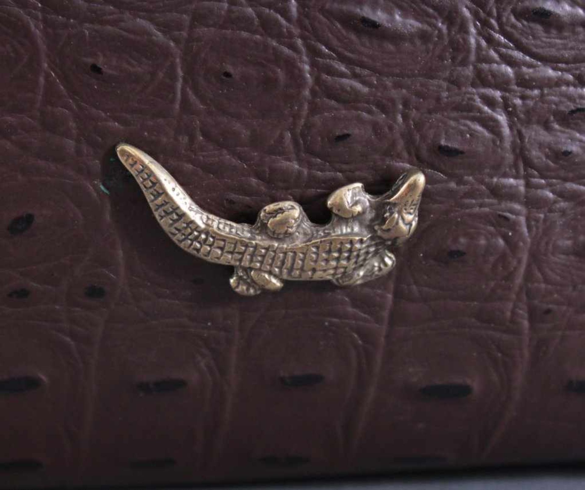 Krokodilleder-TascheDamenhandtasche aus Krokodilleder, braun, mit KrokodilEmblem kleinem - Bild 3 aus 3