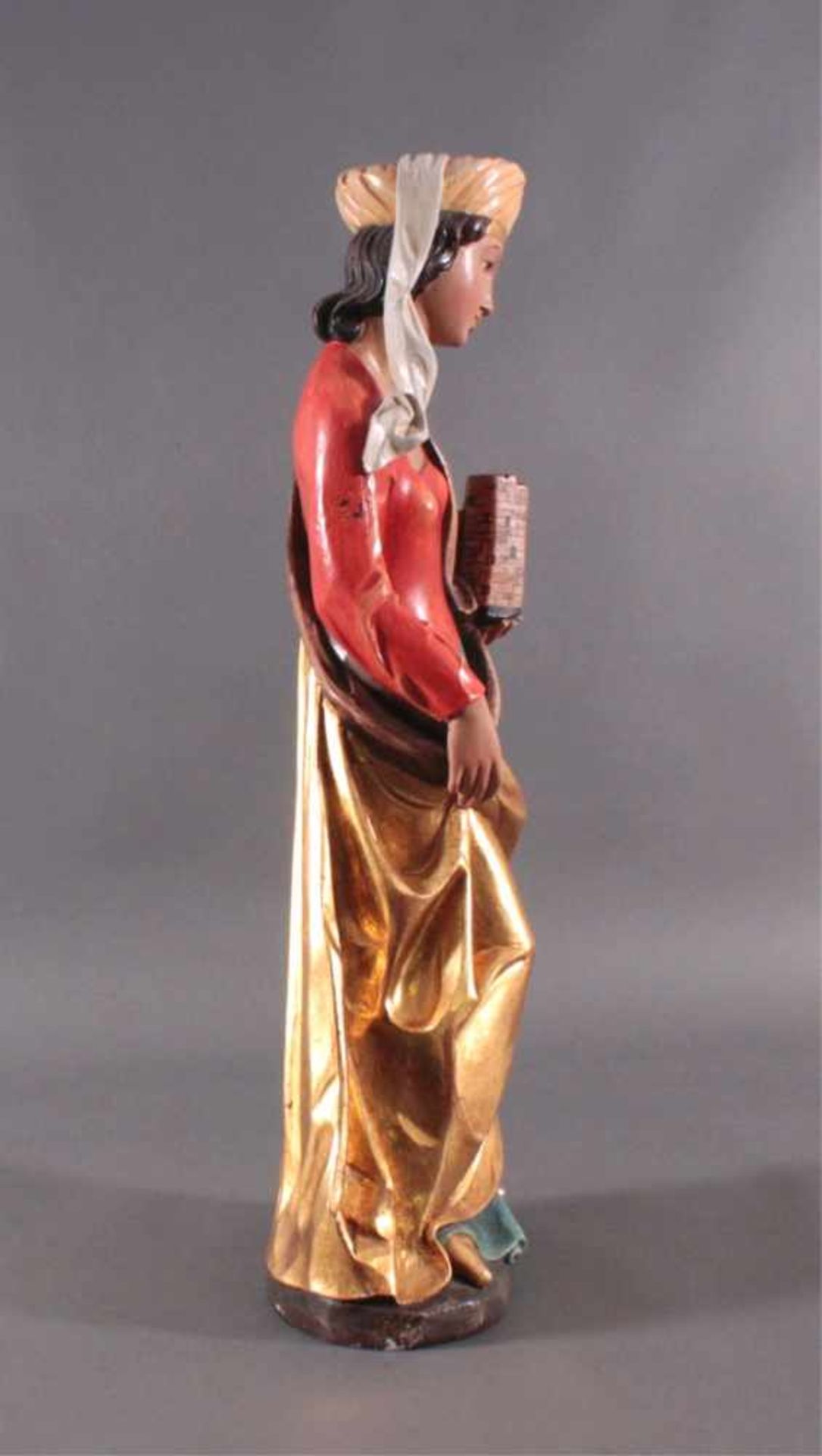 Sakraler Bildhauer des 19. Jh., "Heilige Barbara"Holz, vollplastisch geschnitzt, farbig, und - Bild 3 aus 7