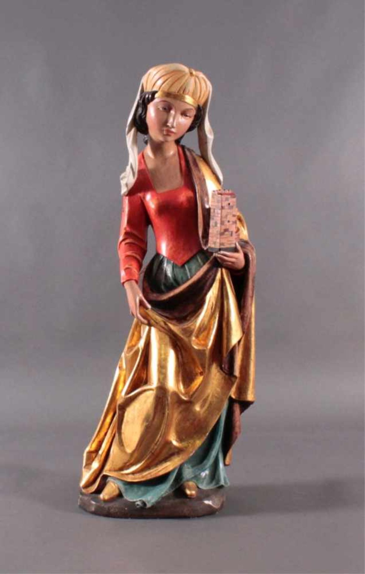 Sakraler Bildhauer des 19. Jh., "Heilige Barbara"Holz, vollplastisch geschnitzt, farbig, und