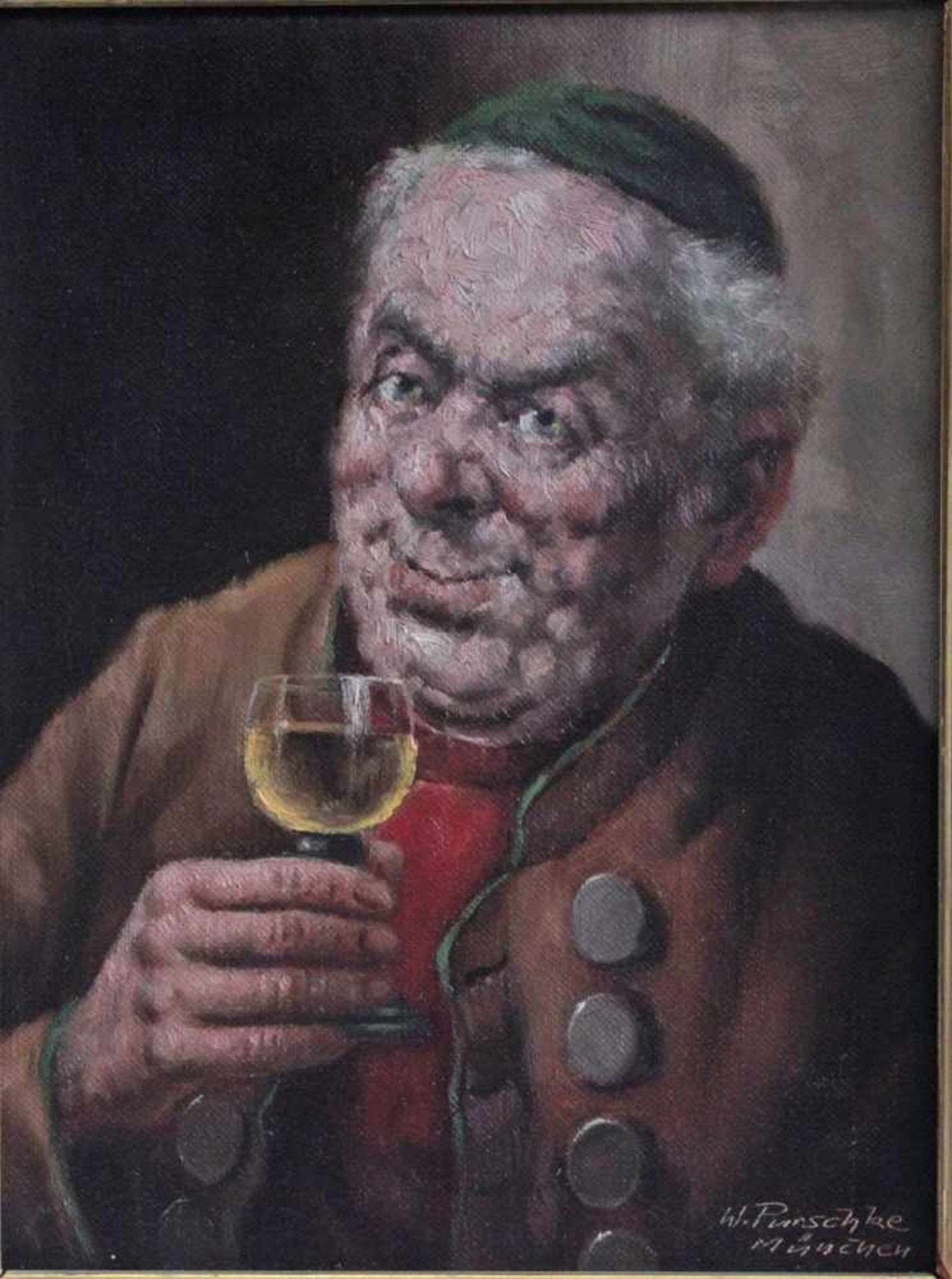 Walther Purschke (1924)"Wein trinkender Mann". Öl/Leinwand, rechts unten signiert,ca. 24,5 x 18,5 - Bild 2 aus 4