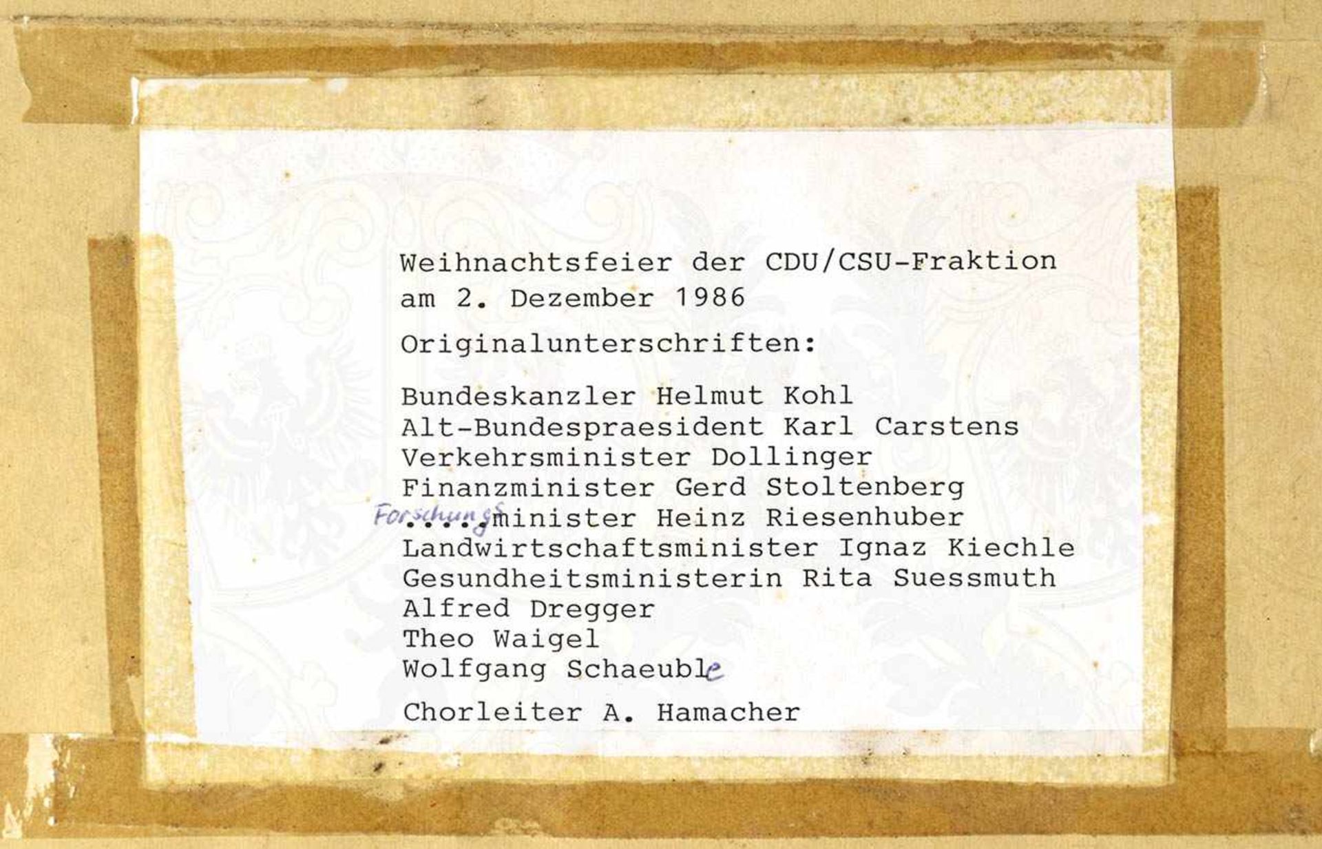 11 ORIGINAL-UNTERSCHRIFTEN von Politikern der CDU/CSU-Bundestagsfraktion auf einem Notenblatt zum - Bild 4 aus 4