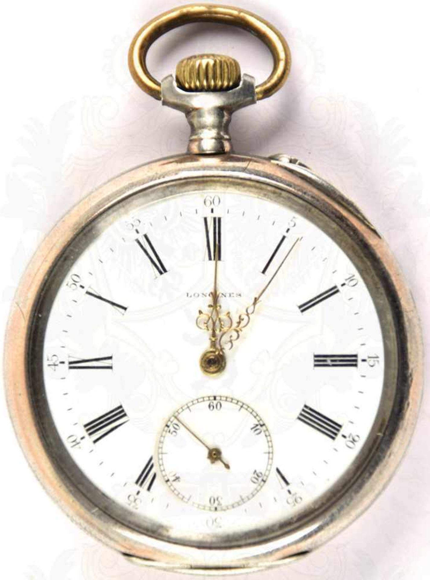 HERREN-TASCHENUHR, Marke „Longines“, um 1900, Punze „800“, Kronenaufzug, Tragering u. Zeiger - Image 4 of 5