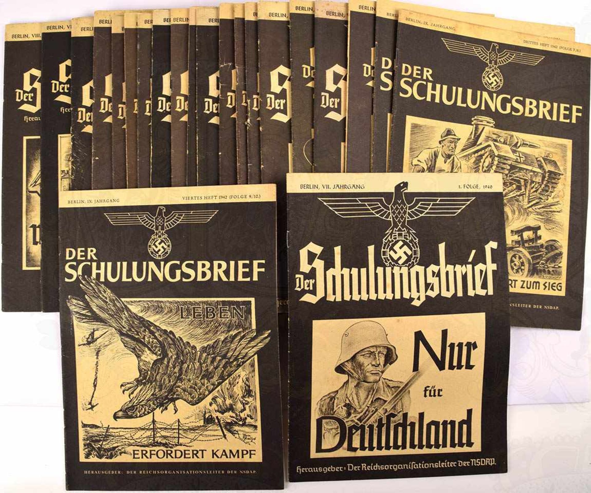 DER SCHULUNGSBRIEF, 22 Ausgaben, 1937- Nr. 6-9; 1938- Nr. 3, 5; 1939- Nr. 1, 2, 8, 10, 11/12;