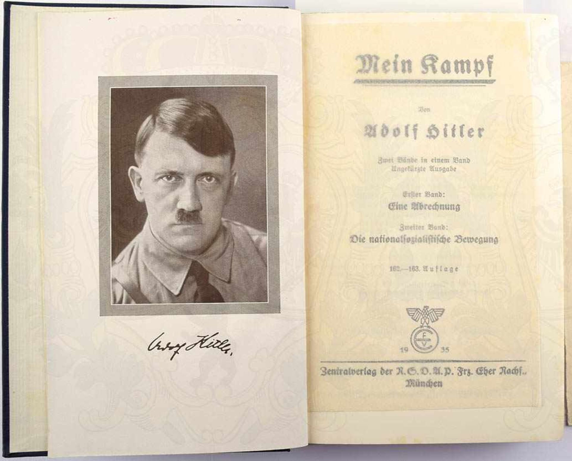 MEIN KAMPF, Adolf Hitler, Volksausgabe, Eher Verlag, München 1935, 781 S., 1 Porträtbild, - Bild 2 aus 3